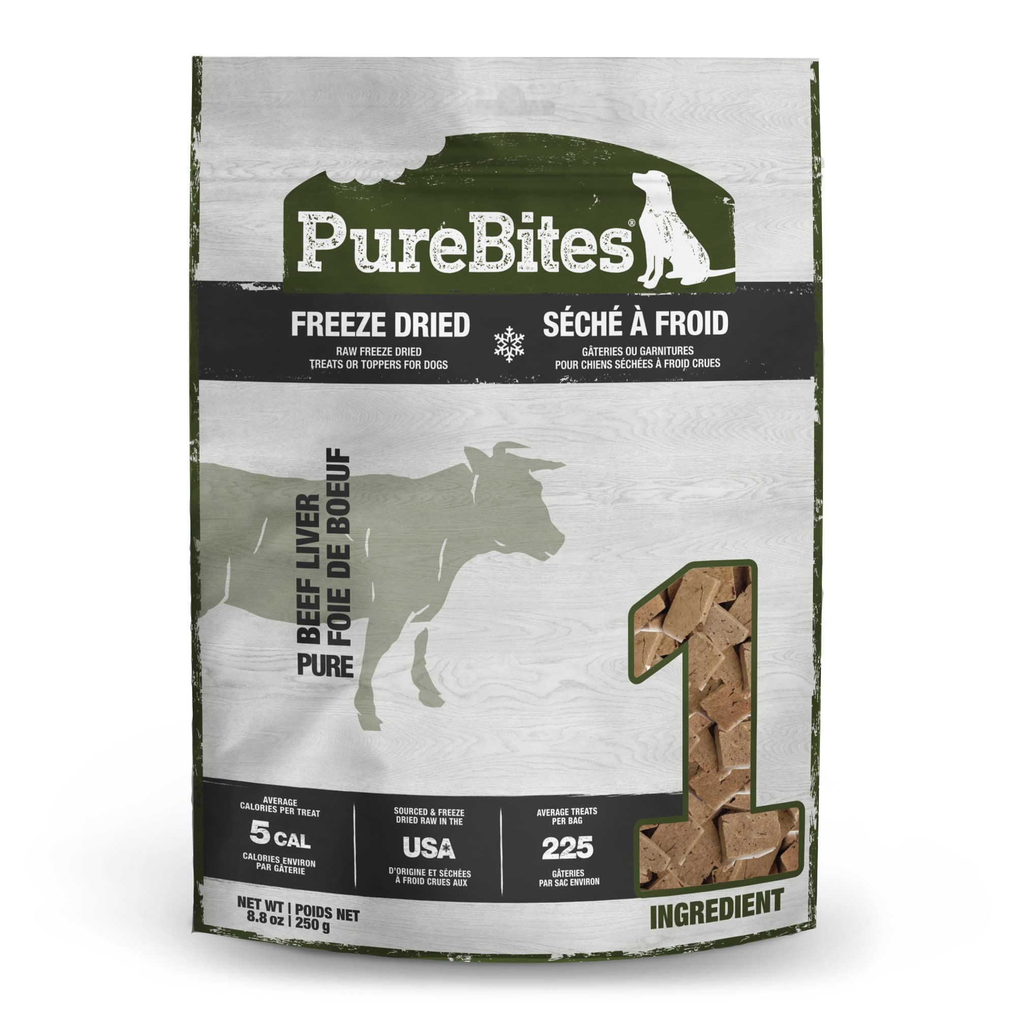 PureBites foie de boeuf séché en sachet: friandise naturelle et riche en protéines.