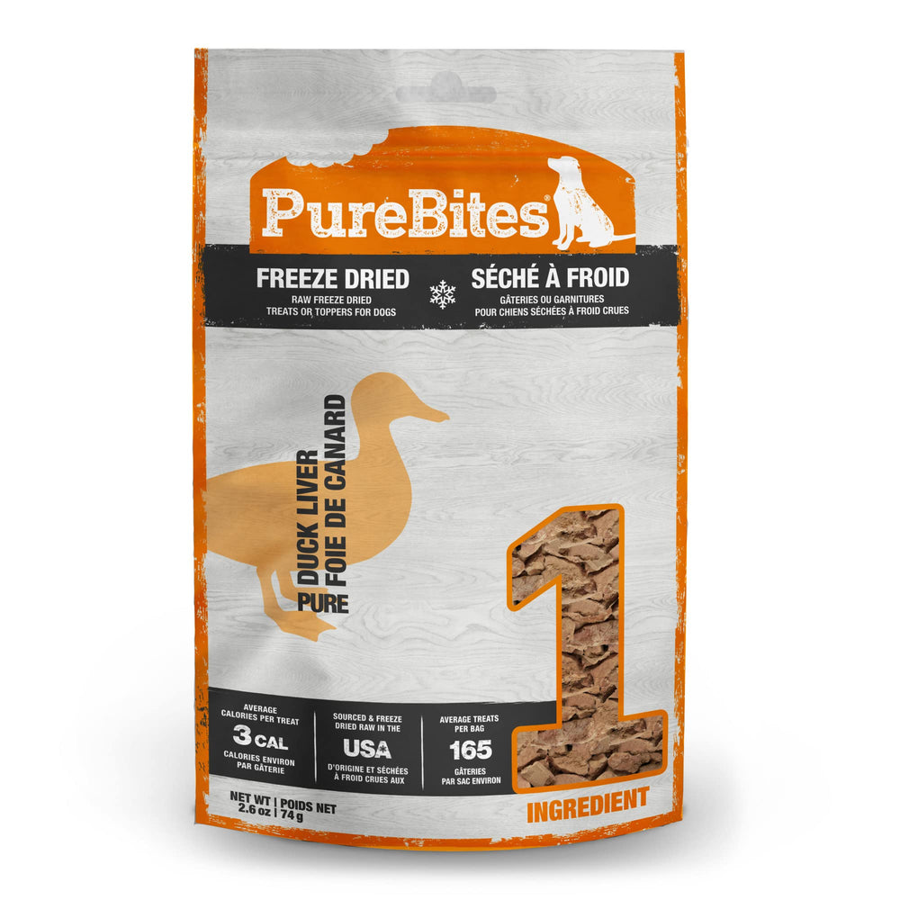 PureBites foie de canard lyophilisé dans un sachet de 2-6oz.