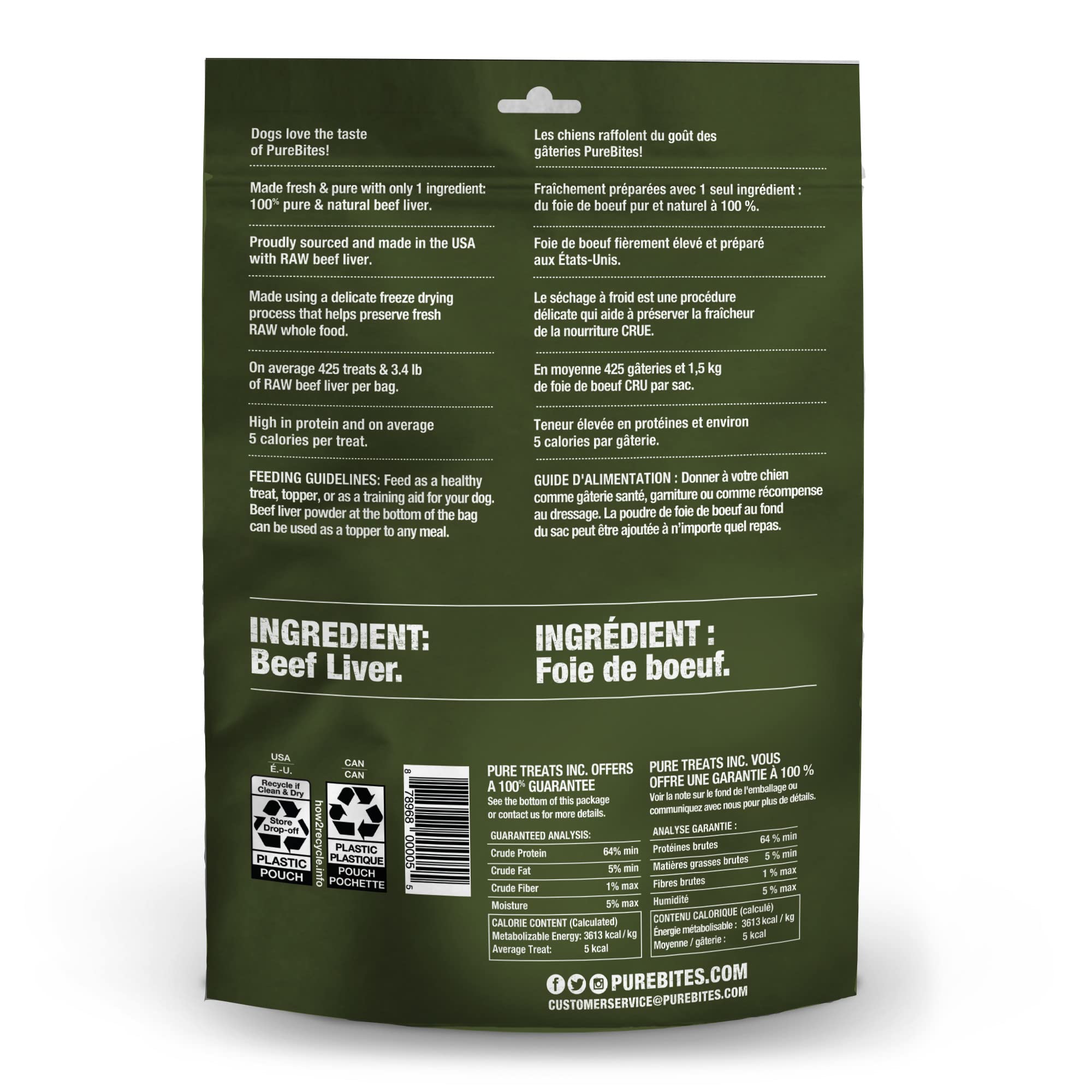 PureBites, ingrédient unique foie boeuf, alimentation simple