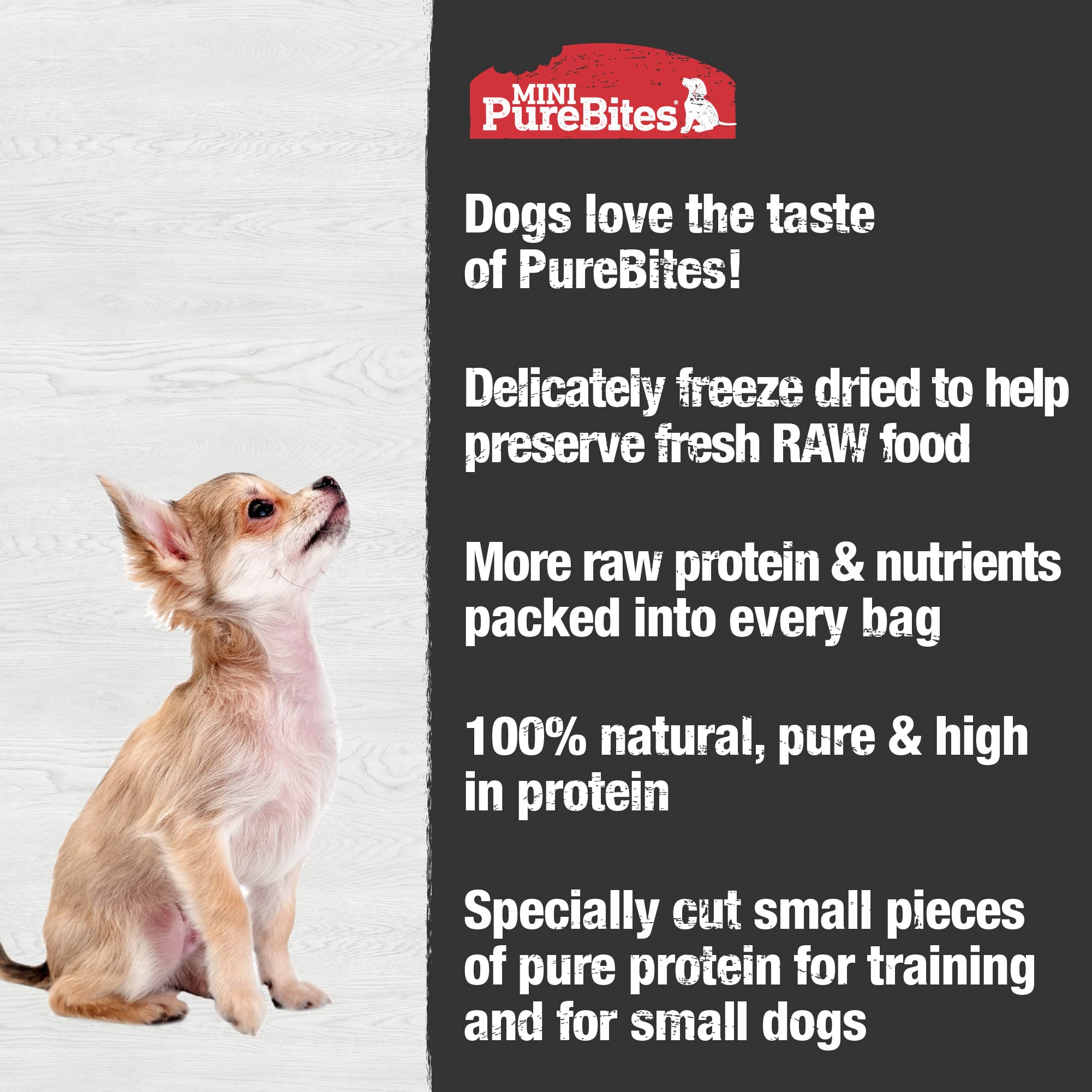 Utilisation PureBites Mini lors d'entraînement: récompense savoureuse pour chien.