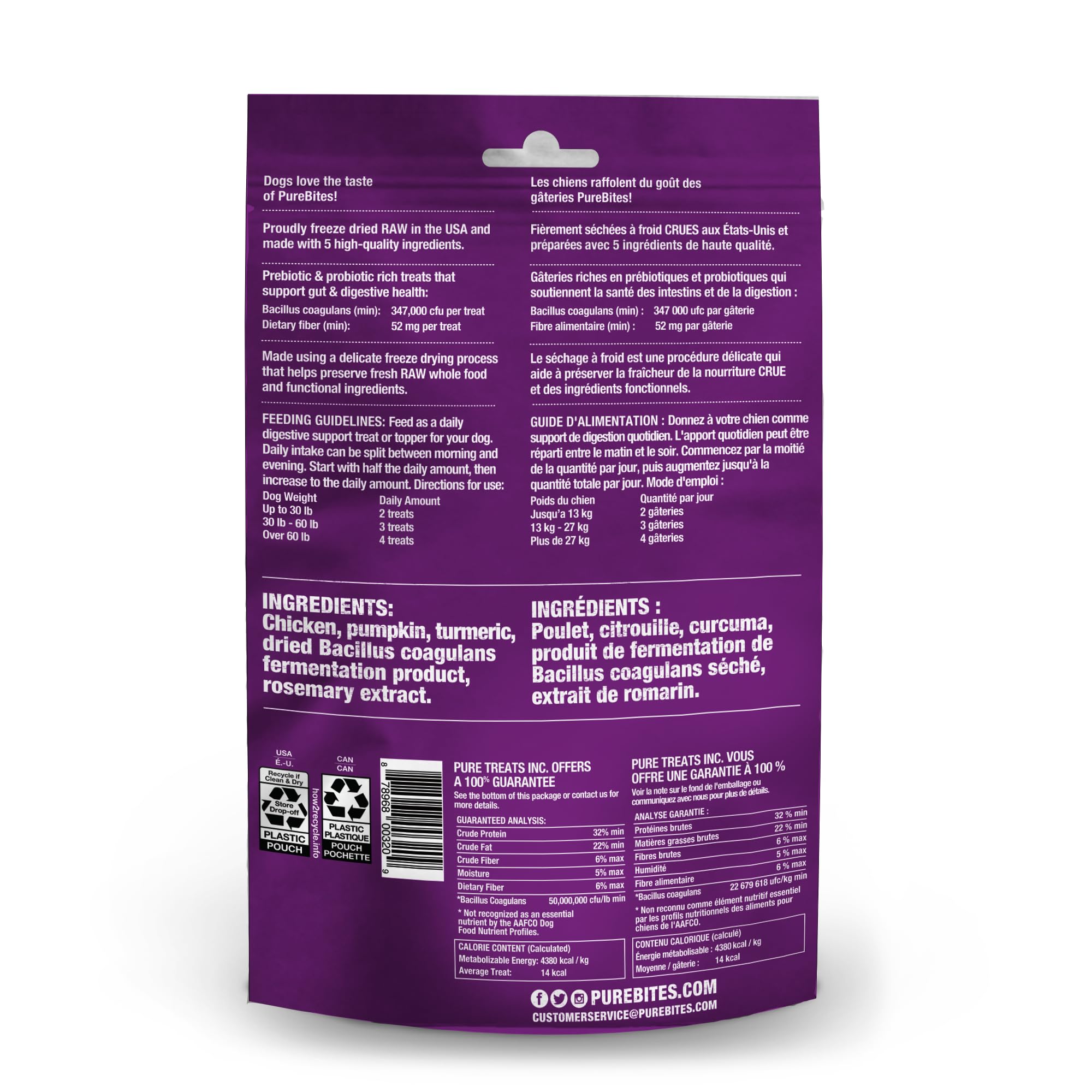 PureBites+ probiotiques Bacillus coagulans et fibres pour digestion