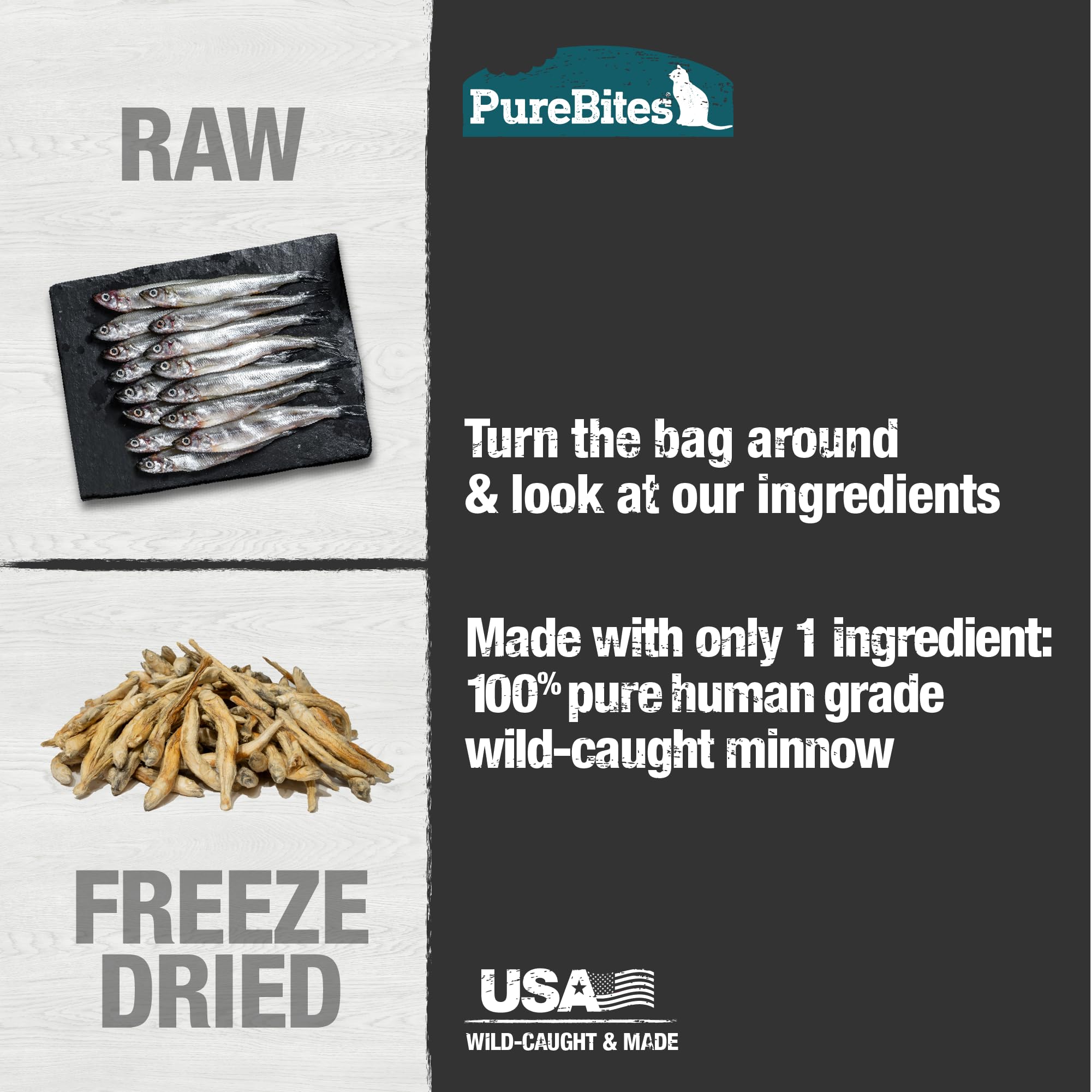 PureBites chat dégustant une friandise naturelle au poisson sauvage.