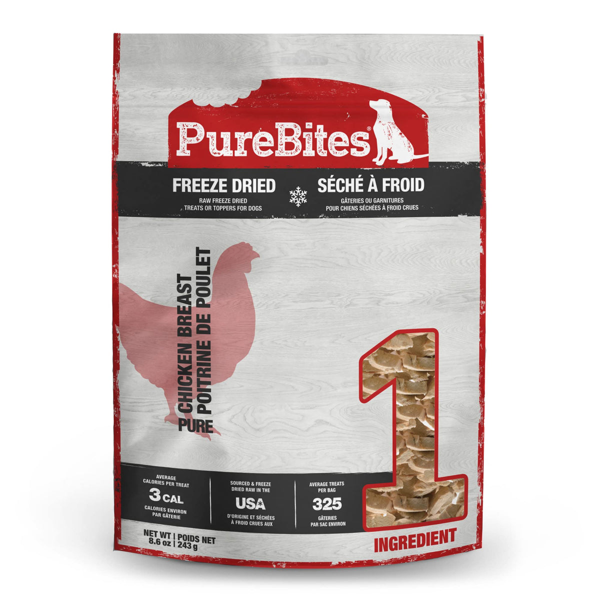 PureBites poitrine de poulet lyophilisée, collation protéinée pour chien.