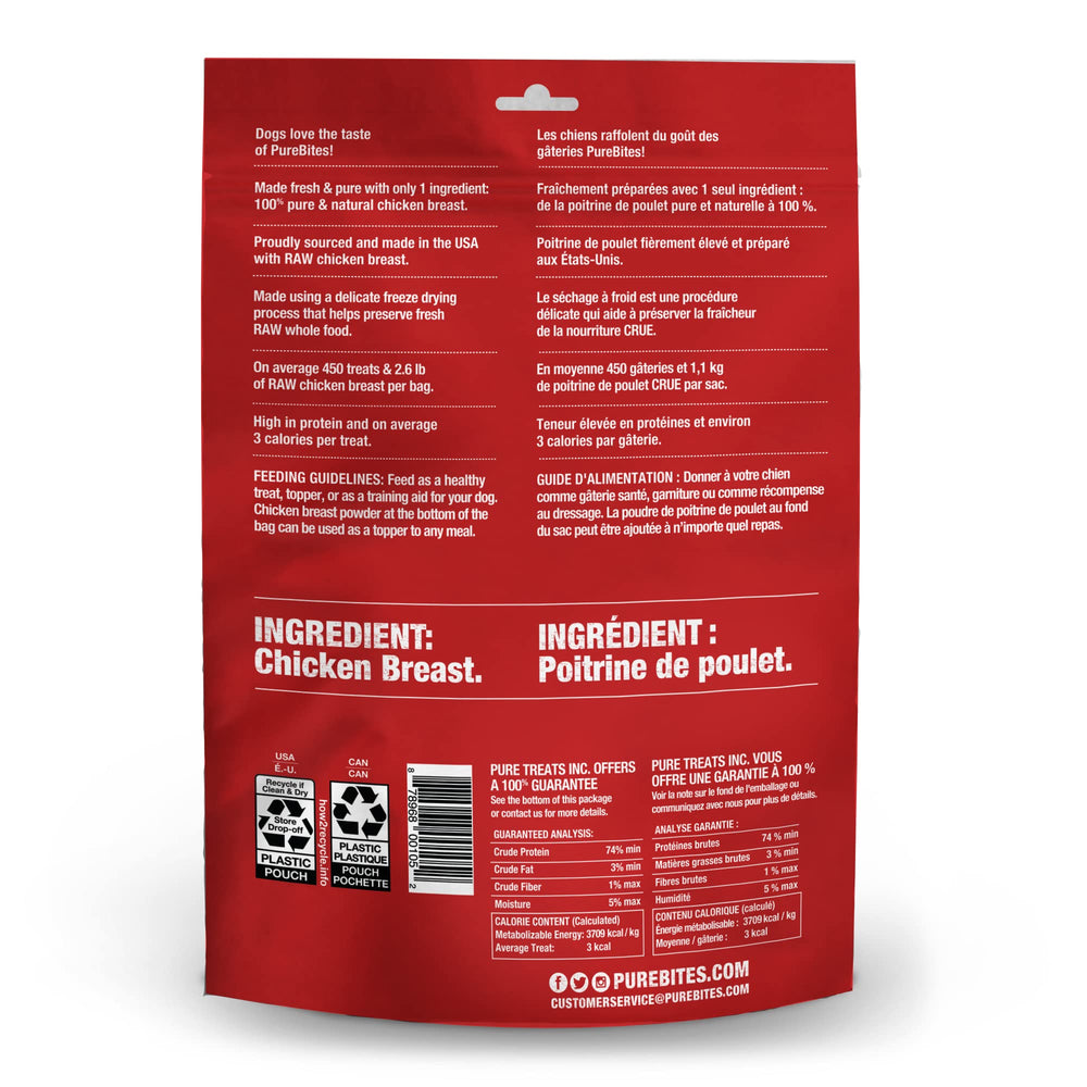 PureBites tranches poulet séché, texture croquante idéale pour entraînement.