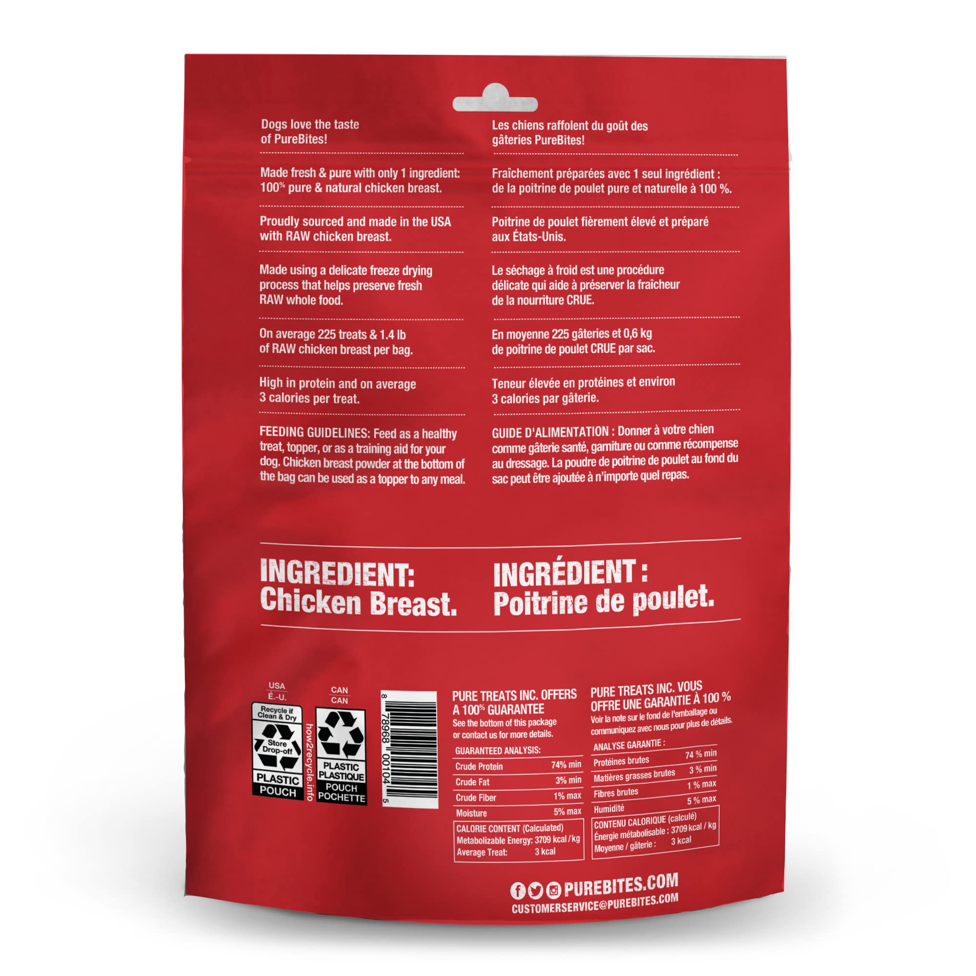 PureBites texture legere poulet lyophilise, friandises naturelles sans additifs.