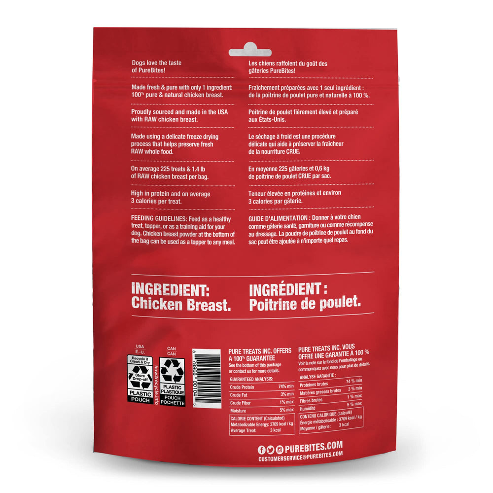PureBites texture legere poulet lyophilise, friandises naturelles sans additifs.