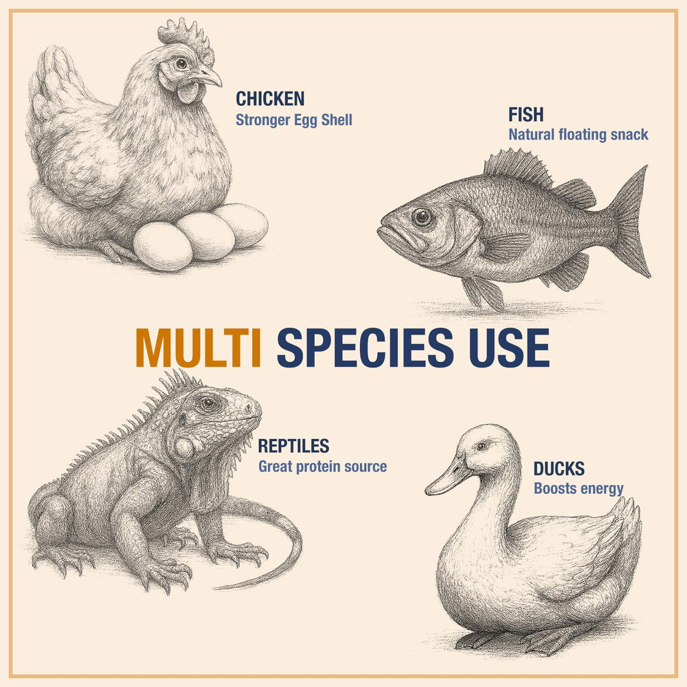 PureGrubs utilisation polyvalente pour poules, canards et reptiles.
