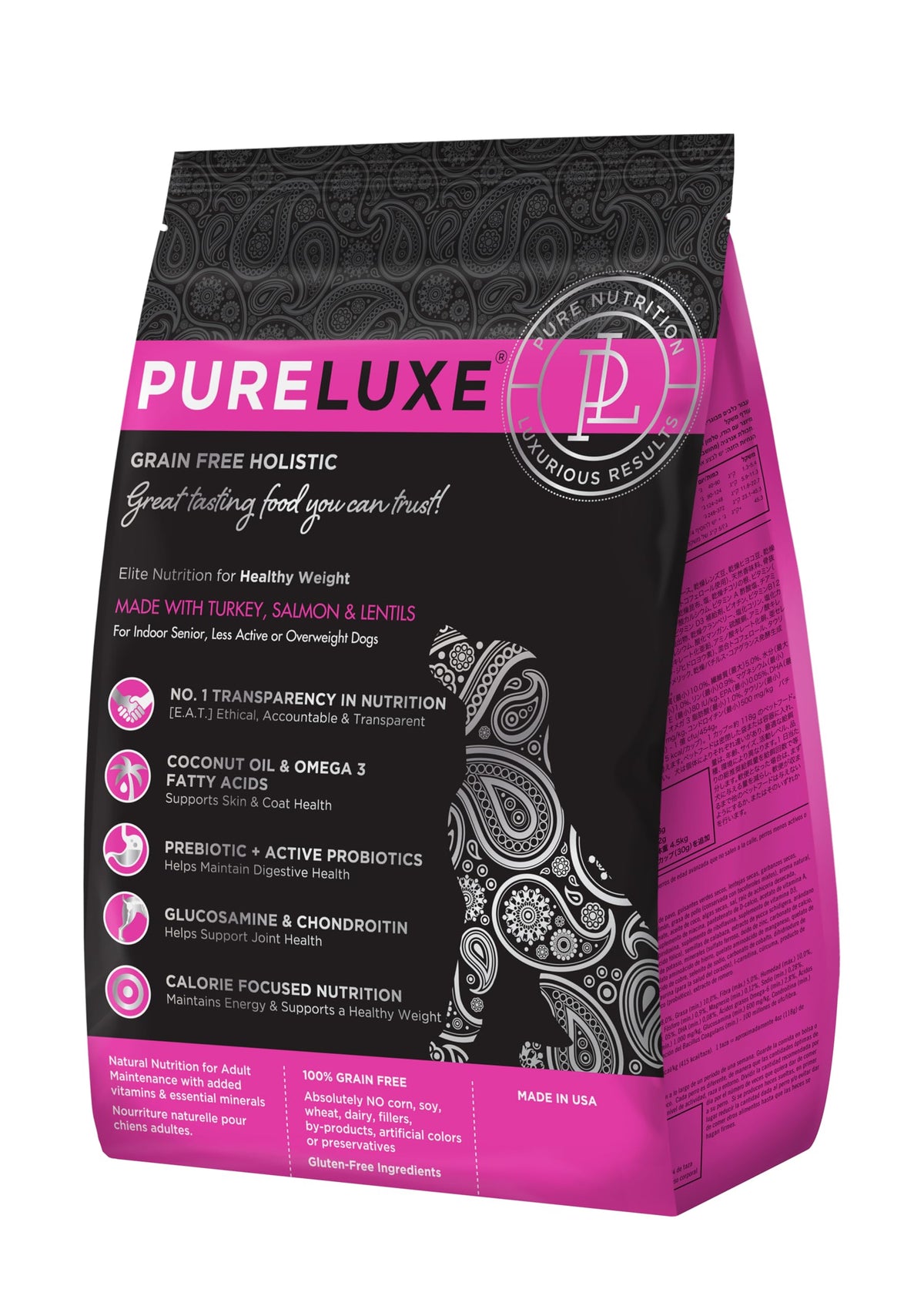 PURELUXE sac sans céréales pour chien, alimentation équiilibrée et pratique