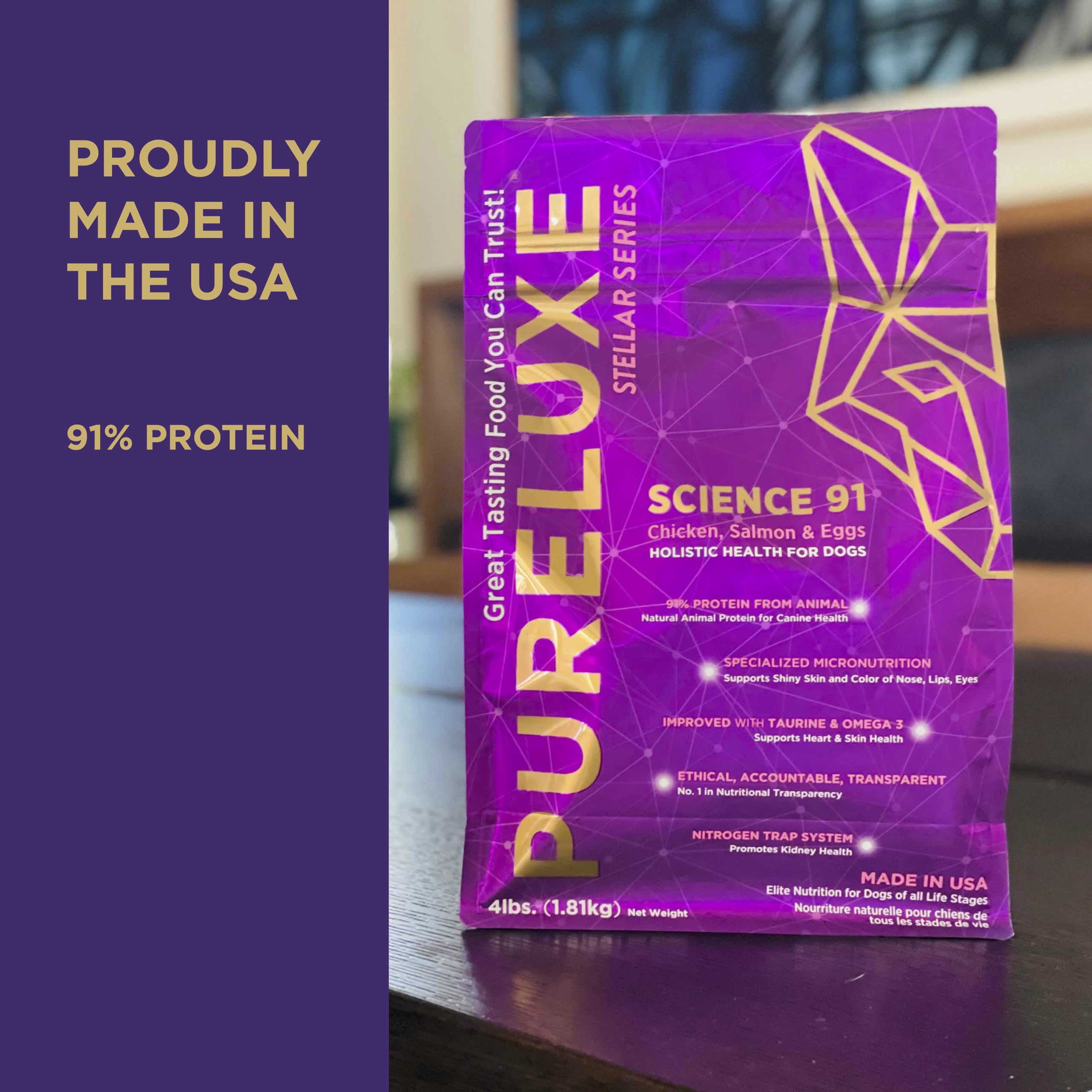 PURELUXE nutrition 91% protéines animales et micronutriments pour vitalité.
