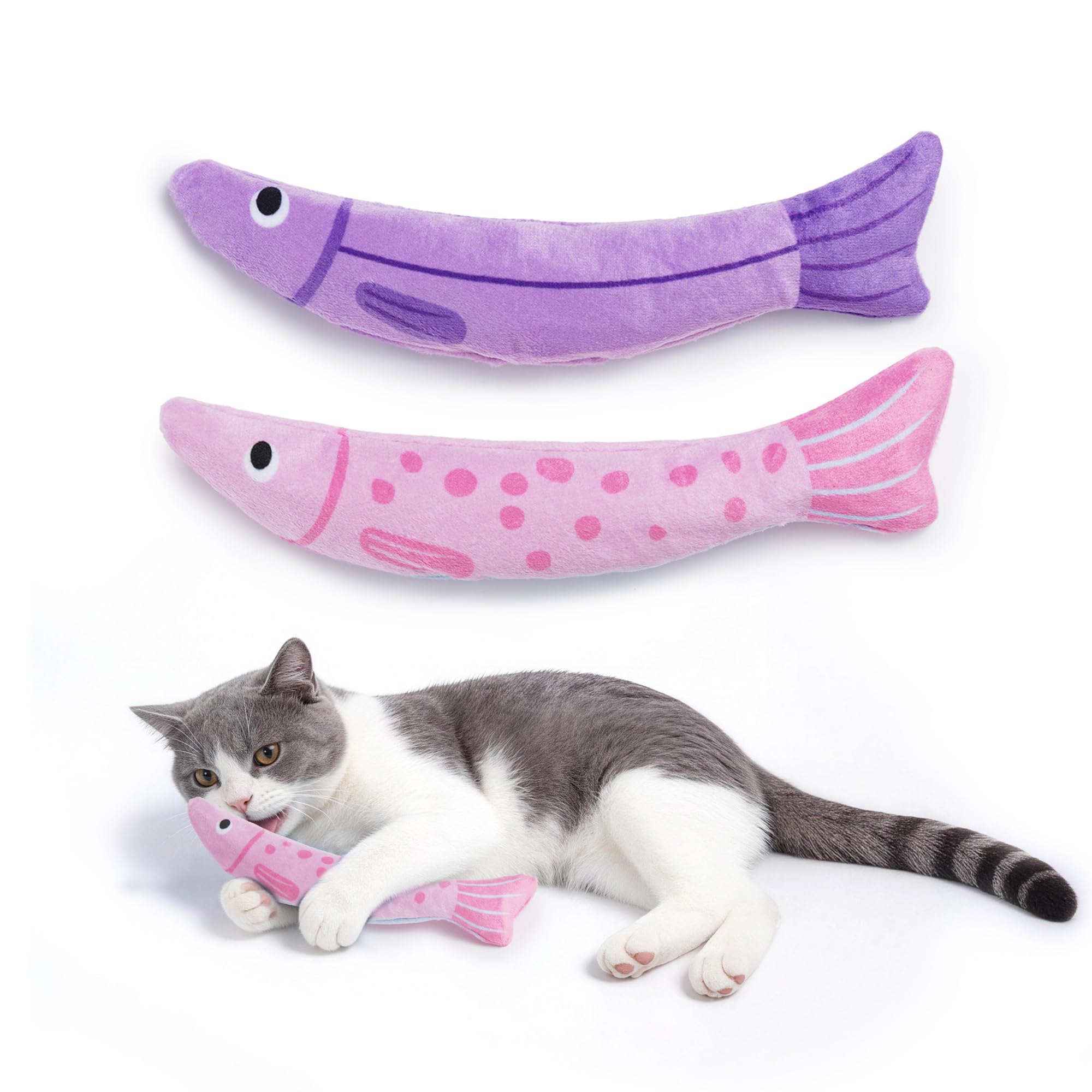PURETOY Poisson cataire naturelle, rempli, stimule le jeu actif et les zoomies.