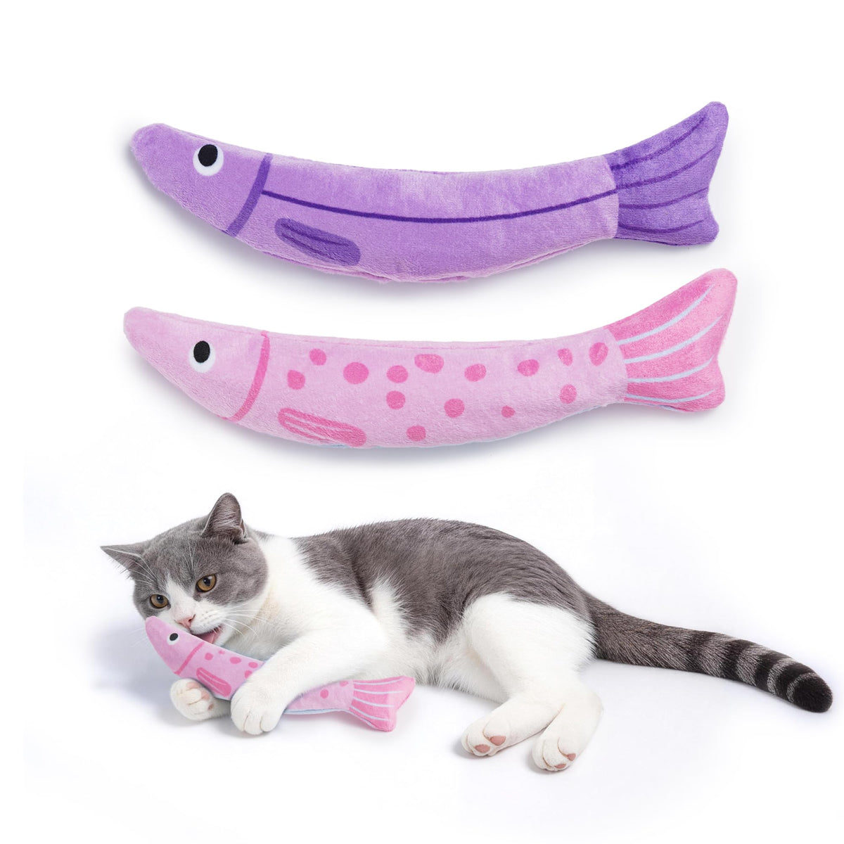 PURETOY Poisson cataire naturelle, rempli, stimule le jeu actif et les zoomies.