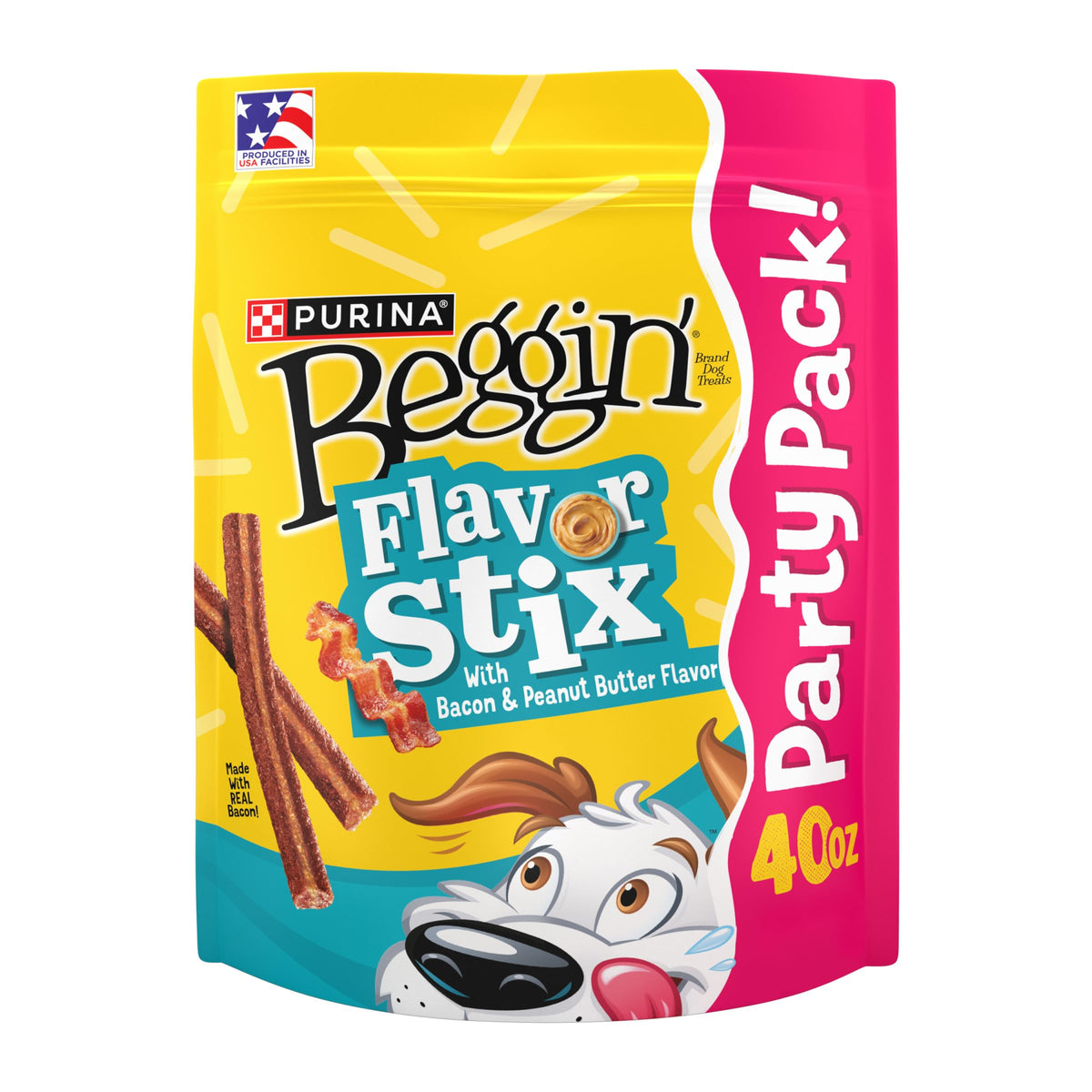 Purina Beggin' Flavor Stix emballage 40oz pratique pour le rangement et la récompense