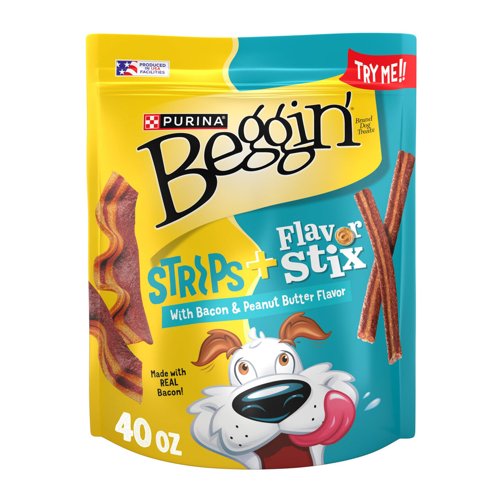 Purina Beggin’ Stix et Strips bacon beurre de cacahuète, récompense savoureuse