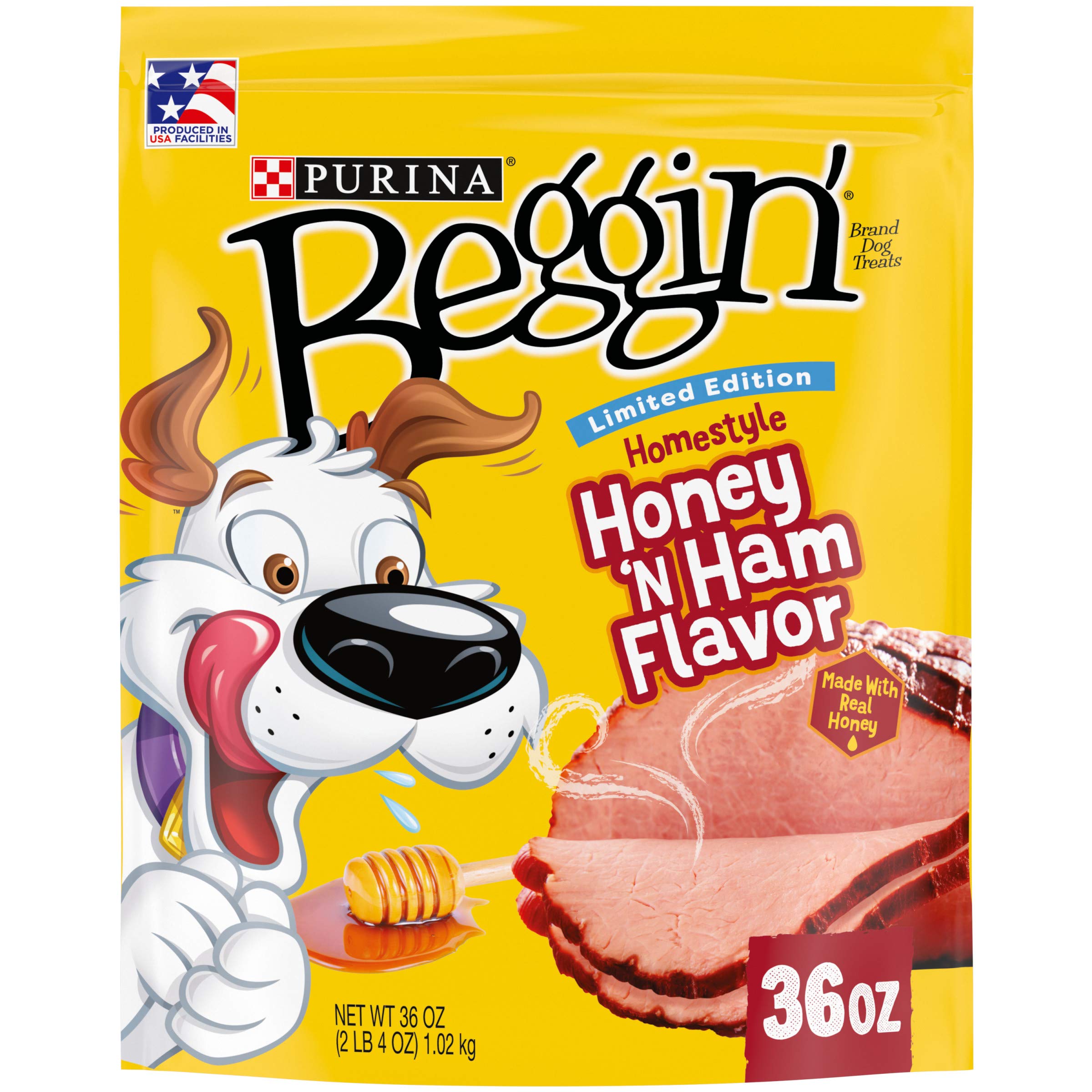 Purina Beggin’ Homestyle miel et jambon, sachet appétissant pour récompenser.