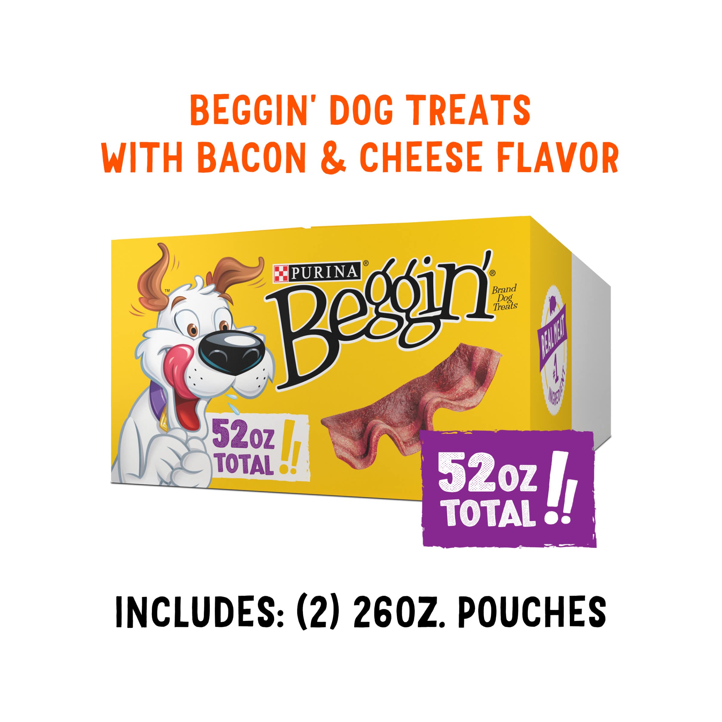 Purina Beggin' Strips; emballage 26 oz, pratique pour les sorties et le quotidien.