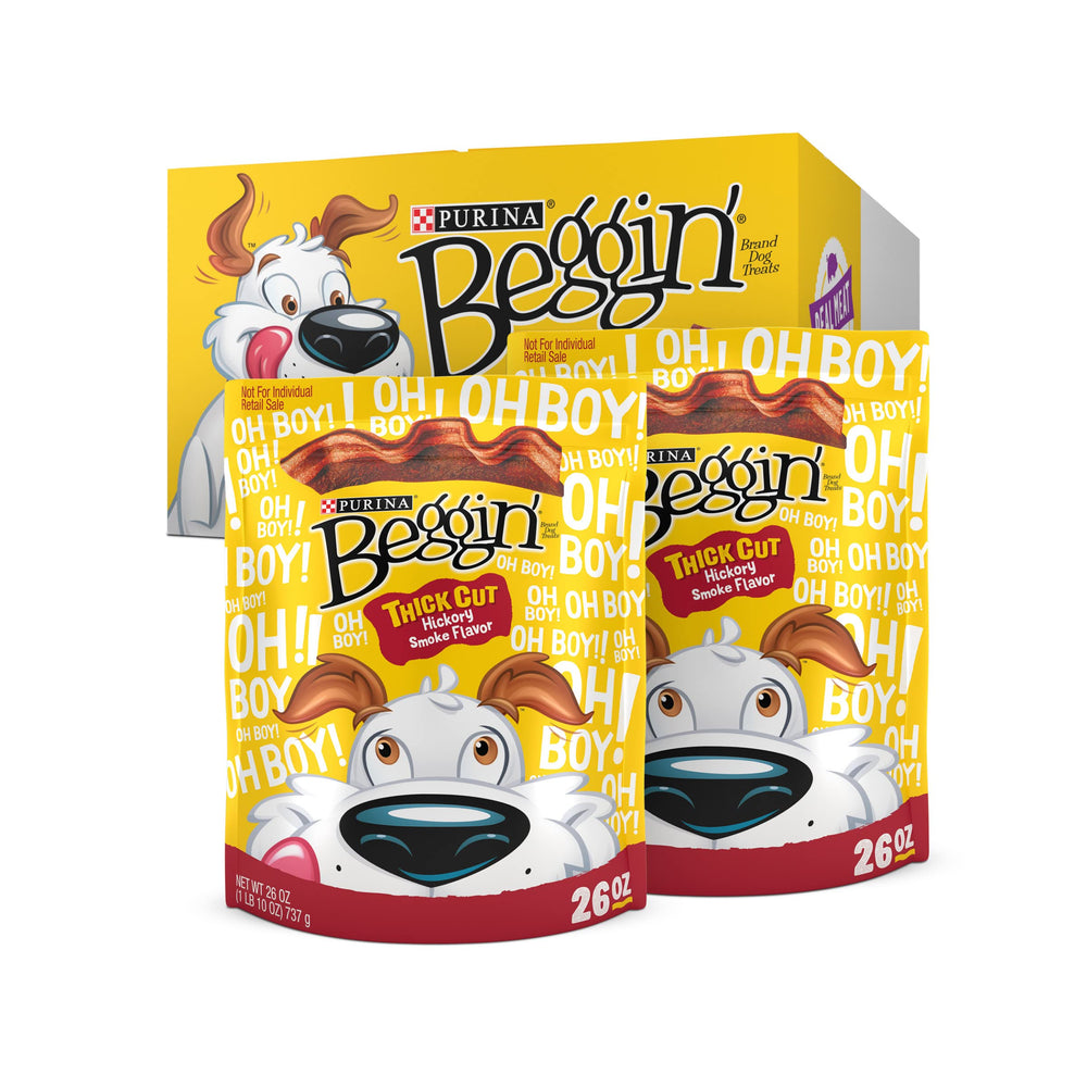 Purina Beggin' Strips, tranche bacon épaisse, goût riche et irrésistible pour chien.