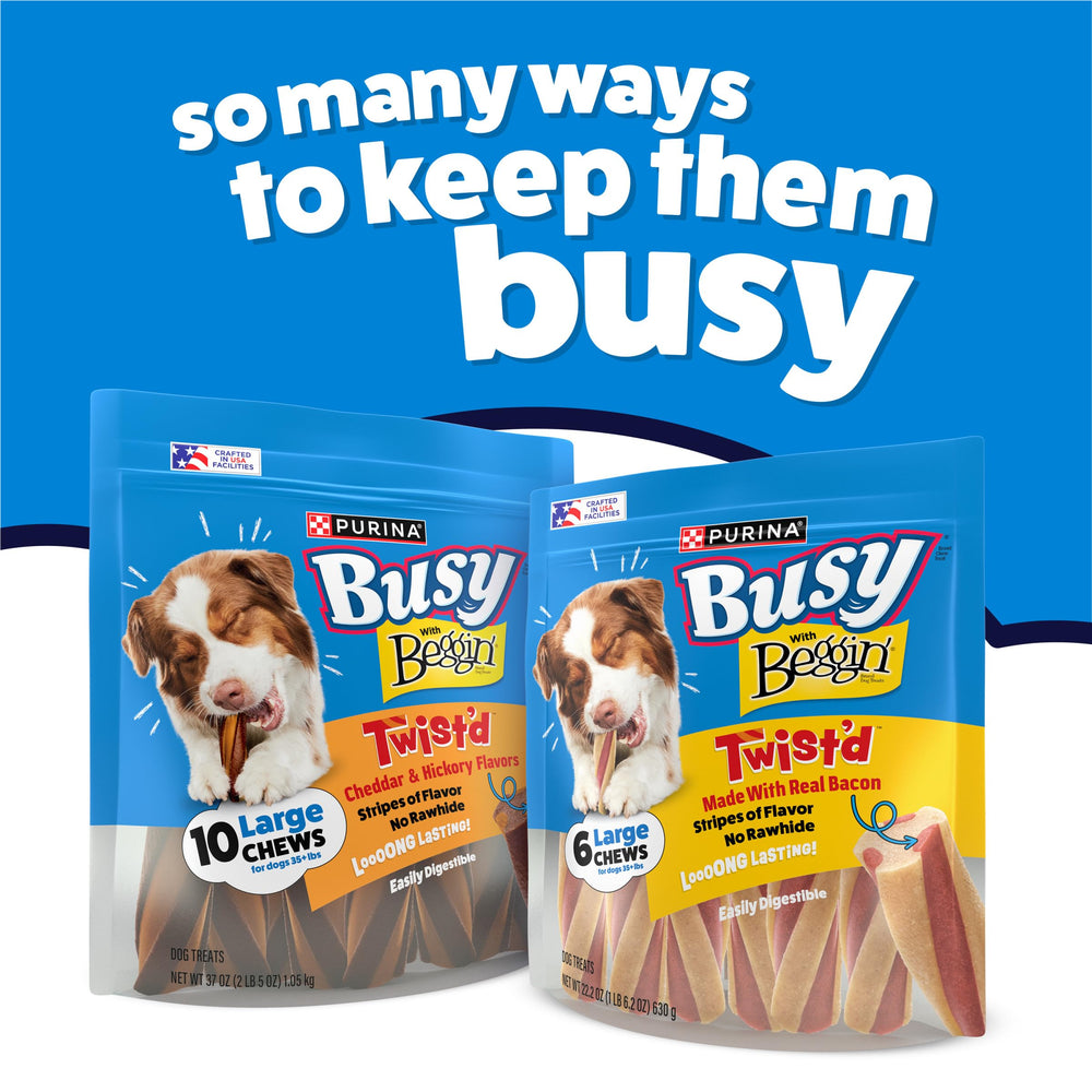 Fabriqué aux États‑Unis Purina Busy Beggin’ Twist’d, traçabilité assurée.