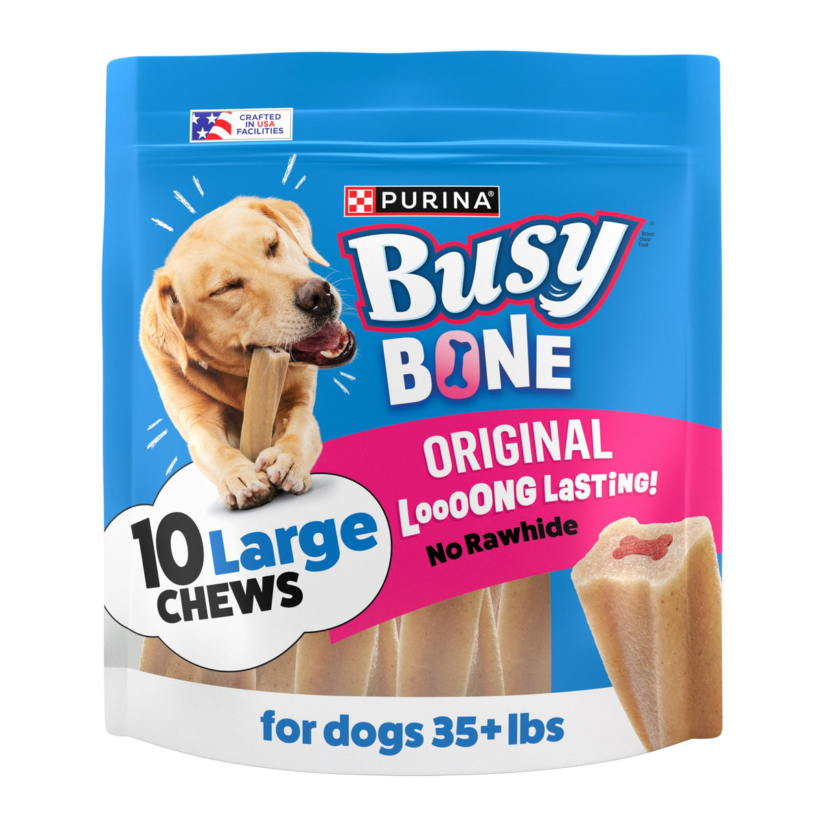 Sachet Purina Busy Bone Original, 10 friandises, pratique pour des activités d'occupation.