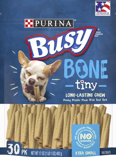 Purina Busy Bone Tiny forme tordue: attractivité visuelle et mastication continue.