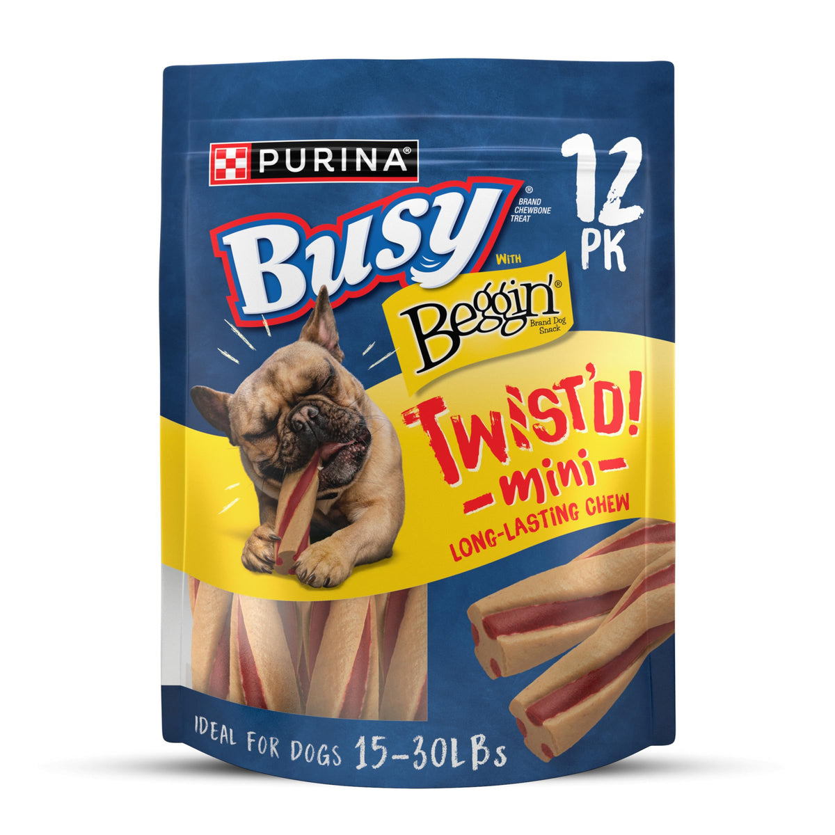 Purina Busy Beggin’ Twist’d mini, os bacon torsadé – parfait pour petit chien.
