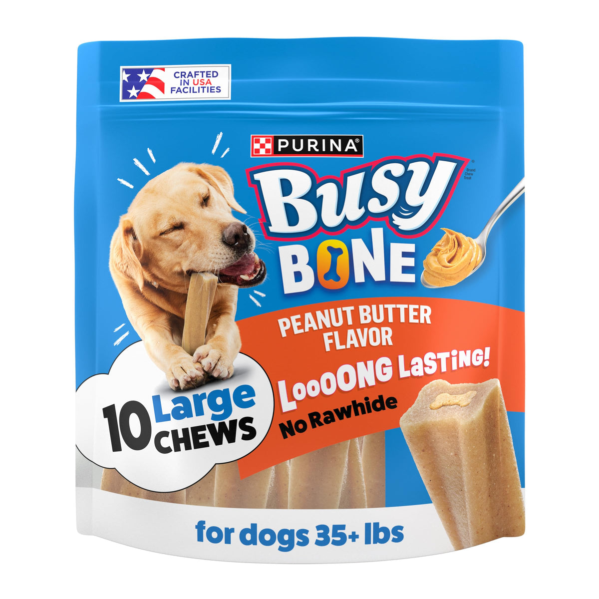 Purina Busy Bone montre l’os chien dur et moelle, divertissement durable pour chien.