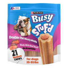 Purina Busy Stuf’d, os rempli au boeuf pour chien moyen, stimulation de la mastication.