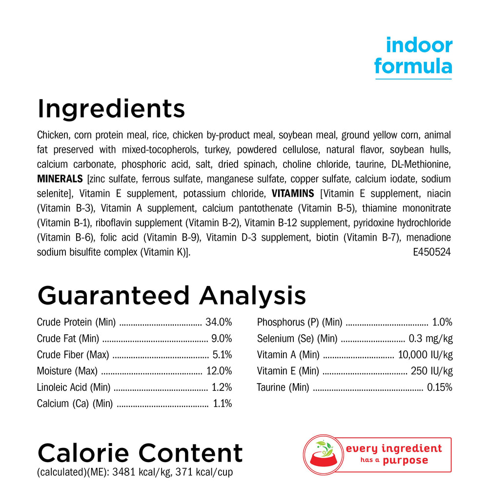 Purina Cat Chow Naturals Indoor - fibres naturelles: soutien digestif potentiel pour chats d'intérieur.