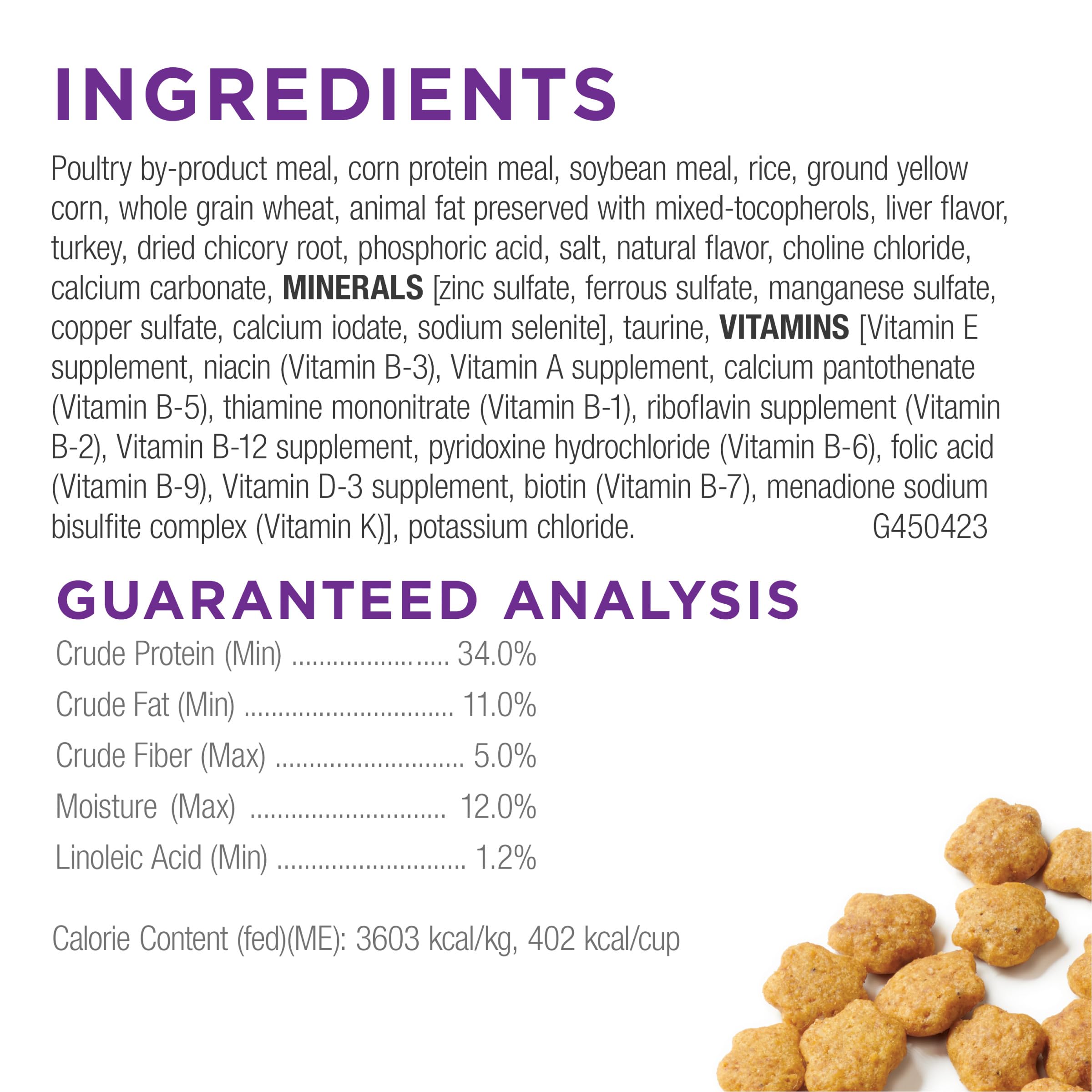 Purina Cat Chow Vitamines et Minéraux Essentiels associe 29 nutriments pour le bien-être quotidien.