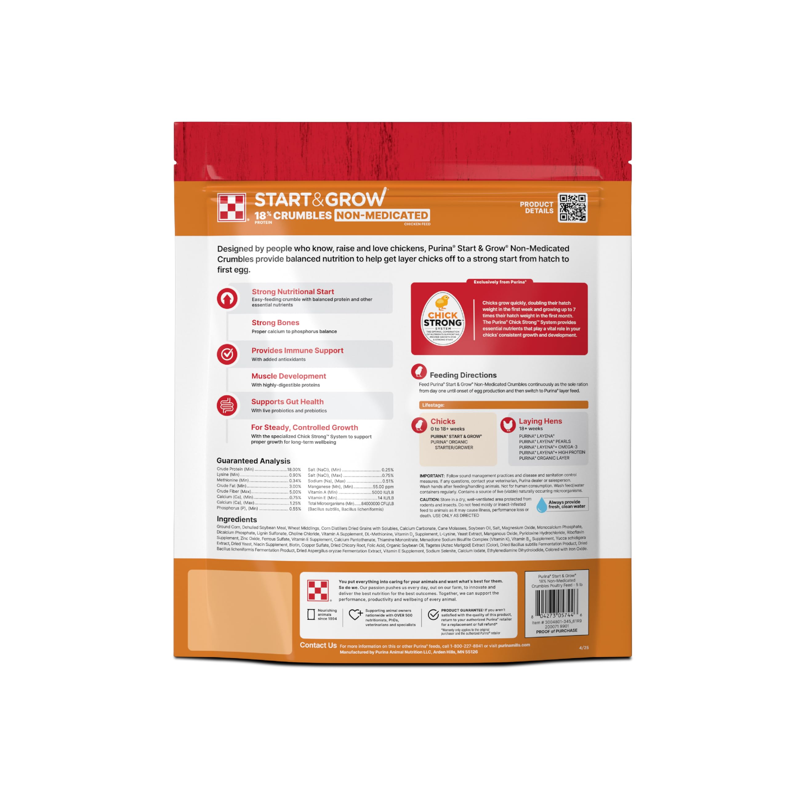 Purina Start and Grow, sac de 5 livres, alimentation complète pour poussins.