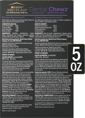 Purina Dental Chews, texture de mastic, nettoie les dents et rafraîchit l'haleine pendant le jeu.