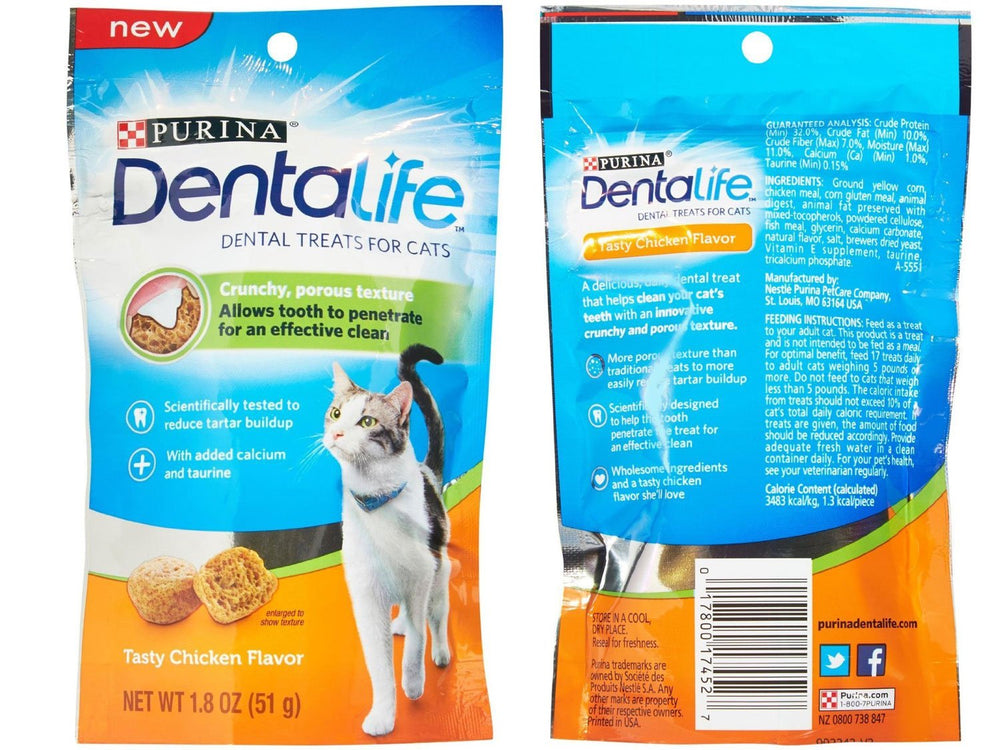 Friandises Purina Dentalife poulet, goût savoureux et utilisation facile.