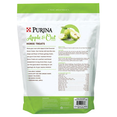 Purina friandises pomme et avoine pour chevaux, formes ludiques stimulant l'intérêt et le goût.