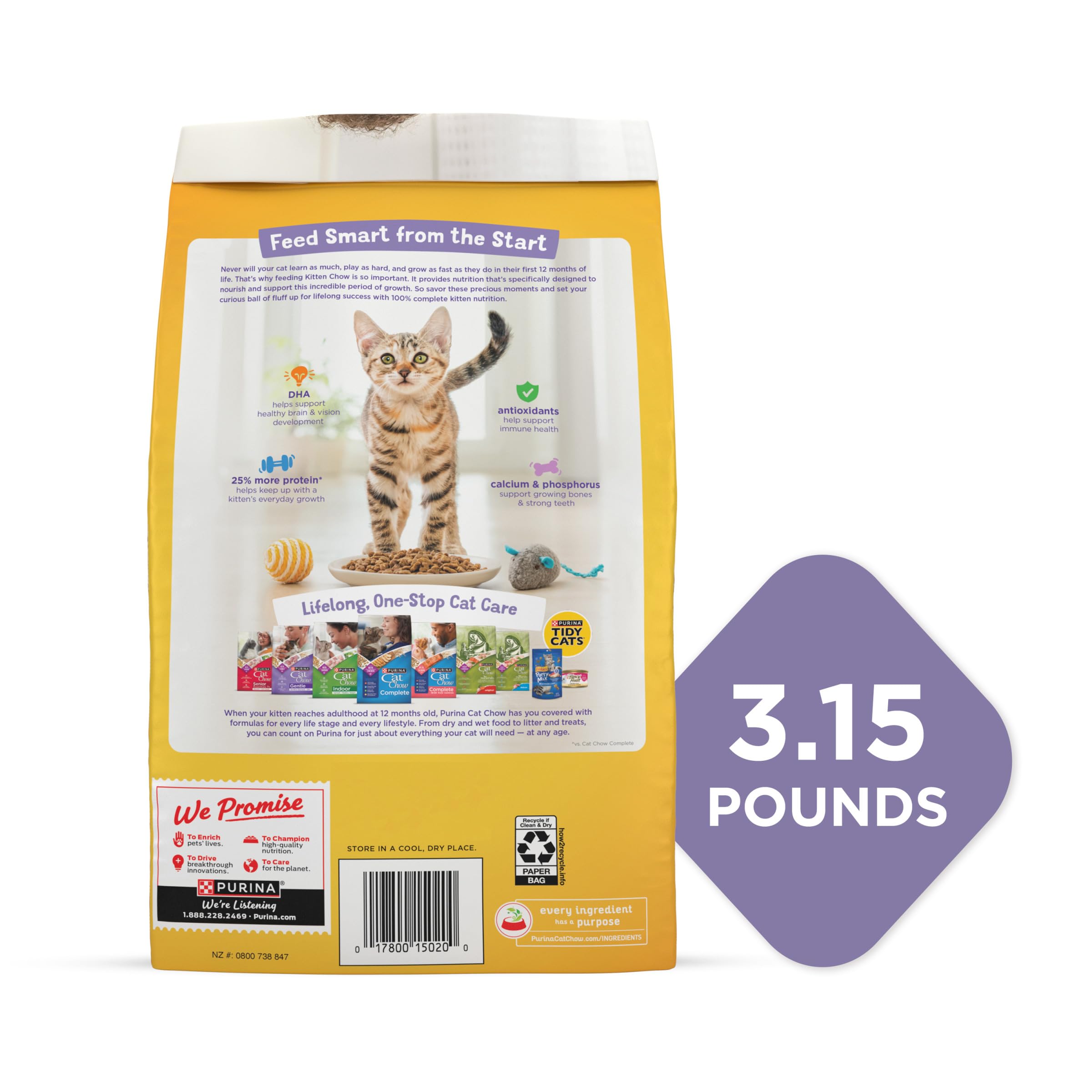 DHA Purina Kitten Chow pour le développement cérébral et visuel.