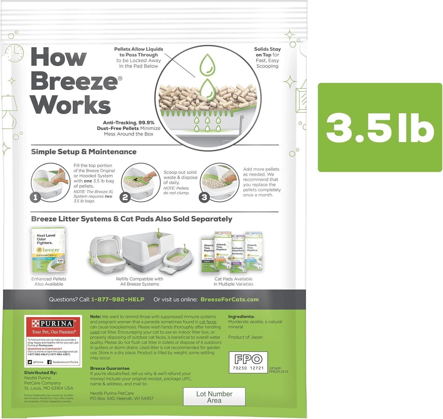 Purina Litter Breeze, pellets sans parfum pour un entretien frais.