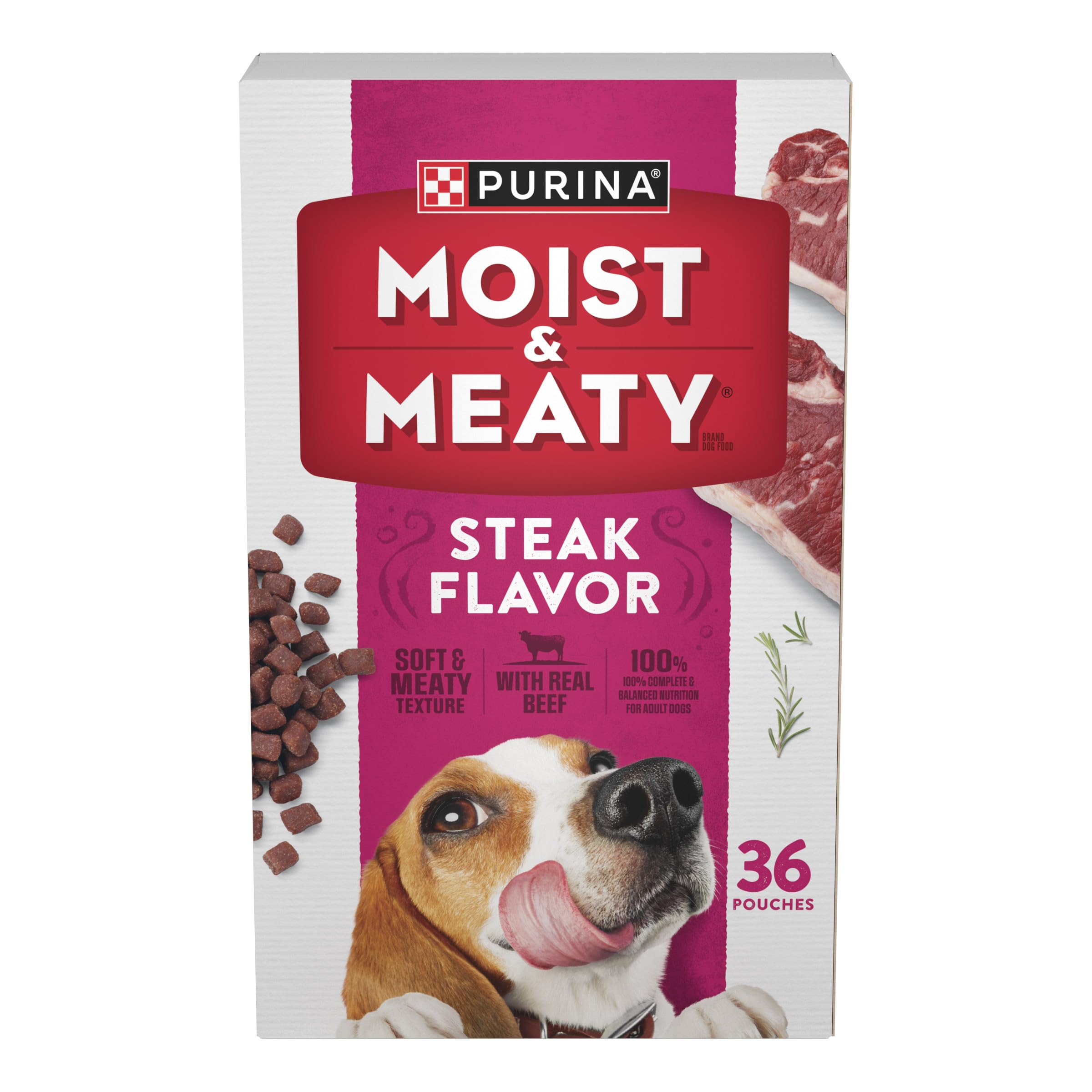 Purina Moist & Meaty sachet steak plein: repas rapide et pratique pour chien