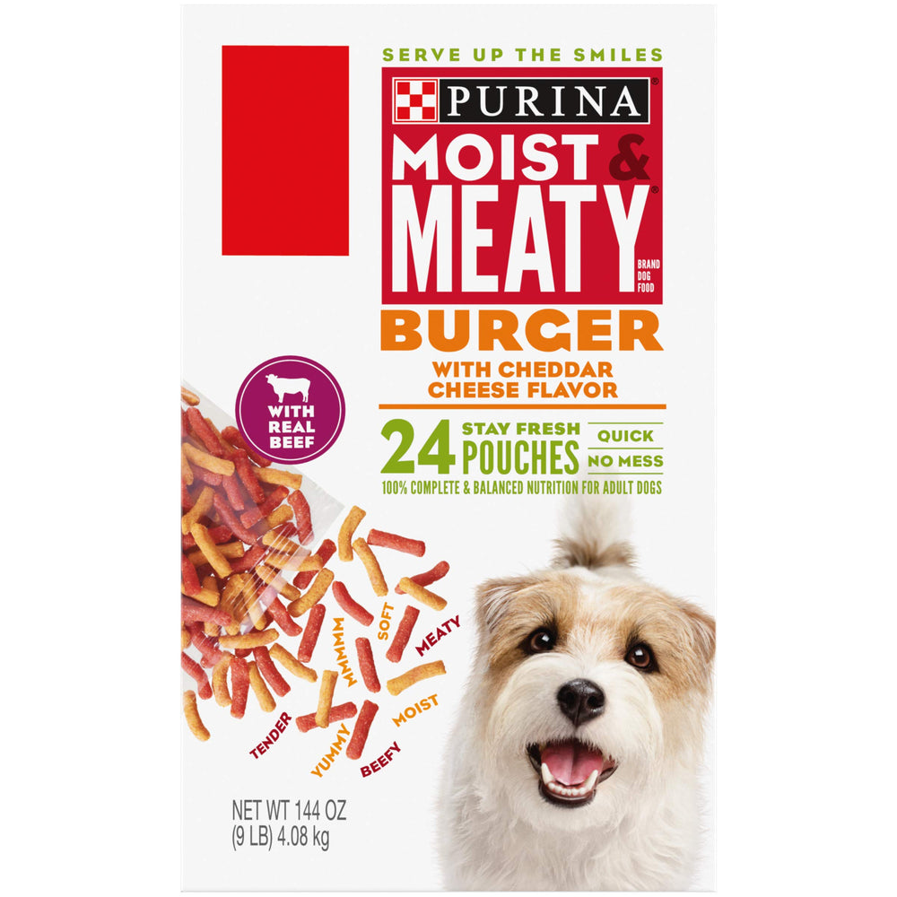 Purina Moist Meaty boeuf reel, goût riche et appétissant.