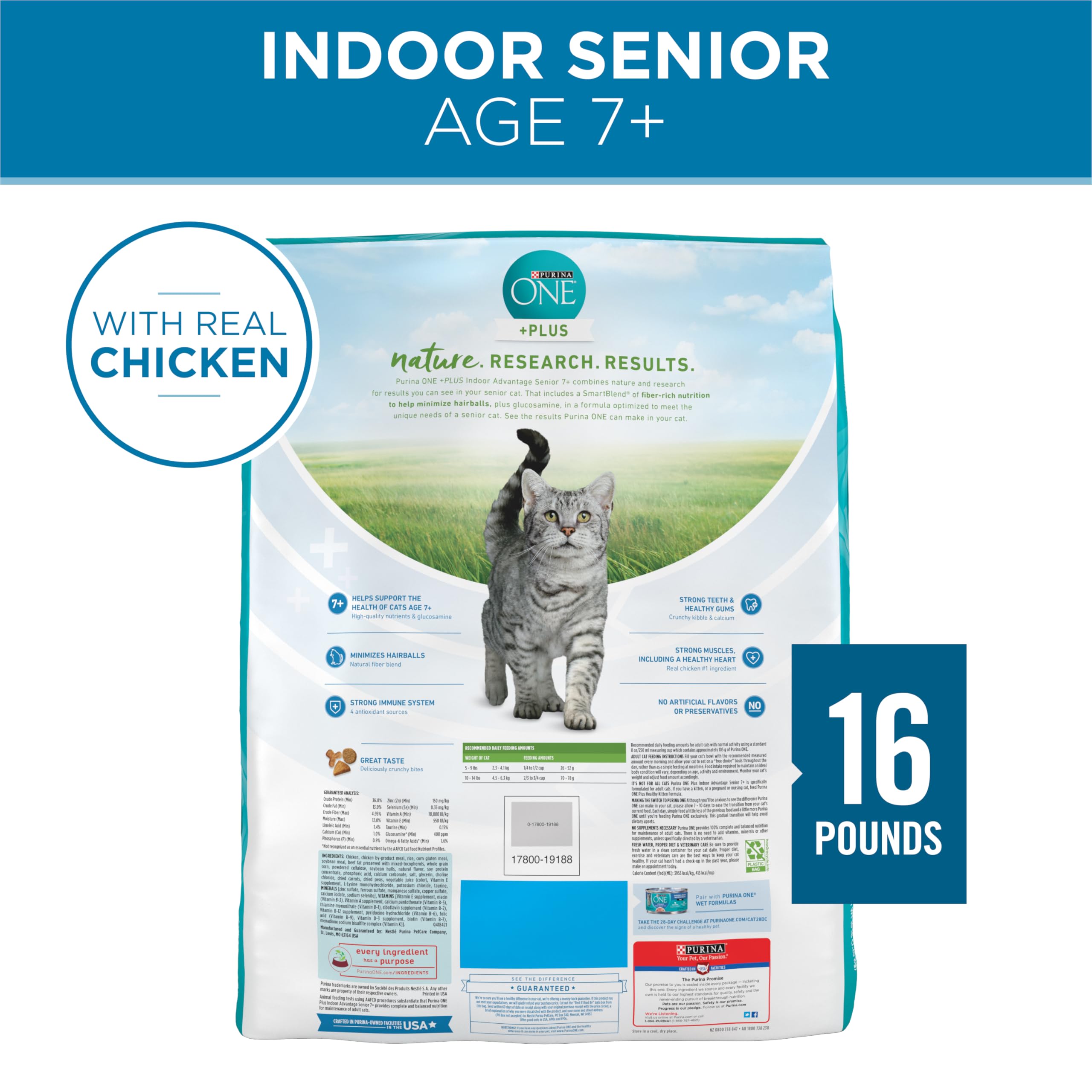 Purina ONE Chat Senior Indoor – légumes réels carottes et pois ajoutés