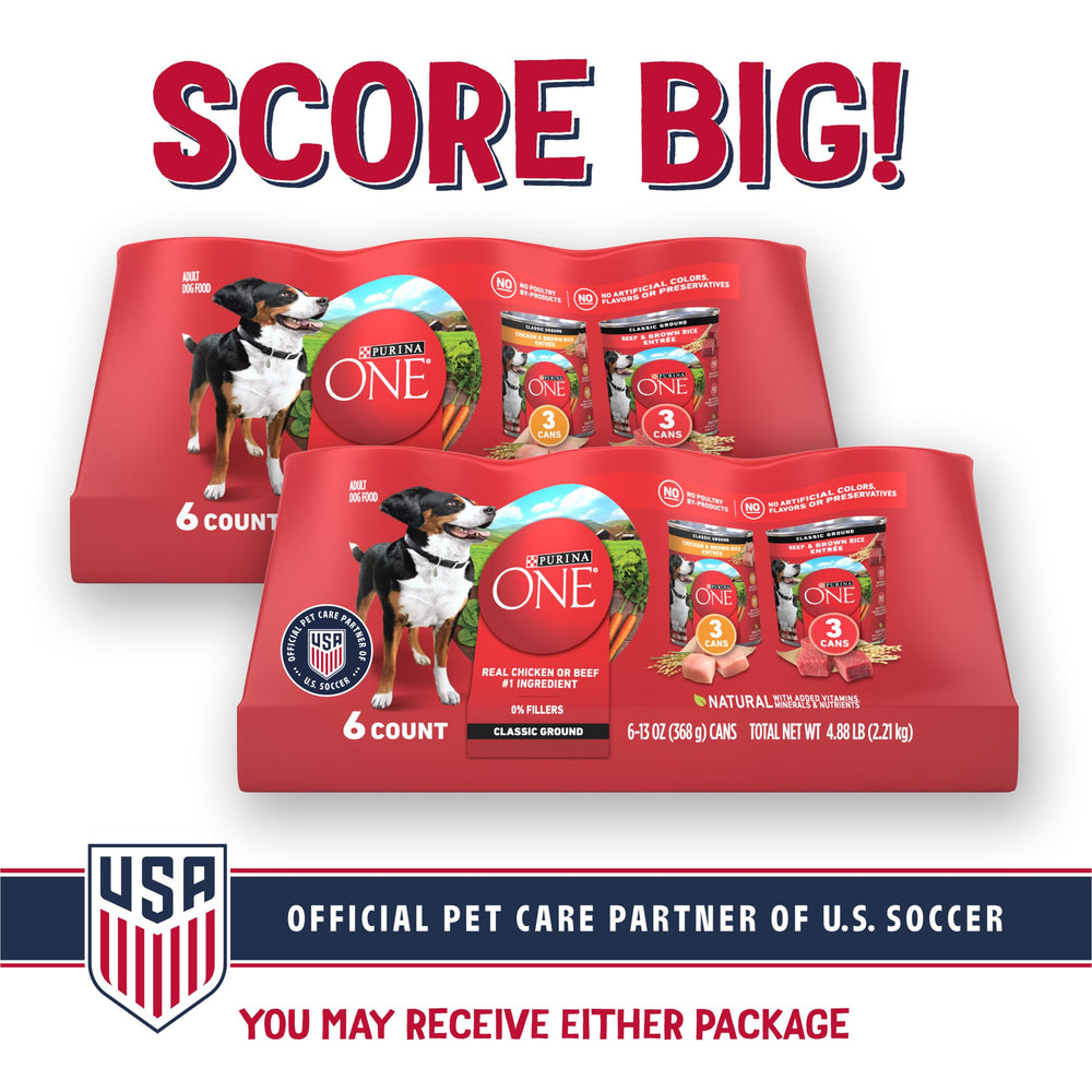 Purina One Classic Boeuf et Riz, boîte humide pour chien adulte, protéines et goût.