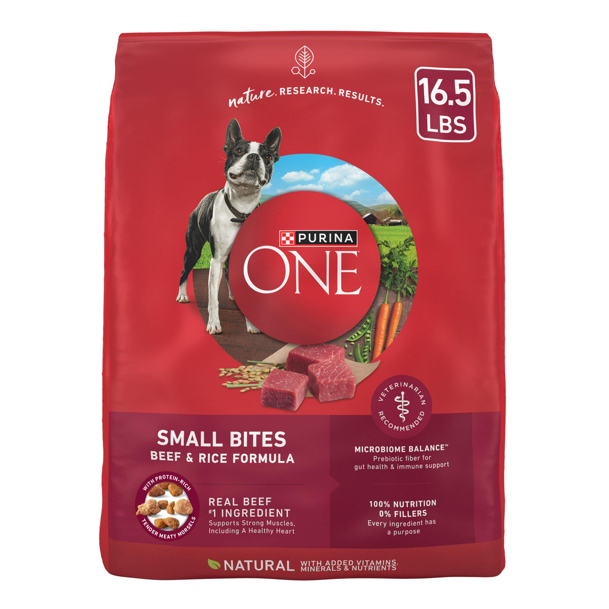 Purina ONE croquettes petit-morceaux boeuf riz visibles, soutien potentiel des muscles