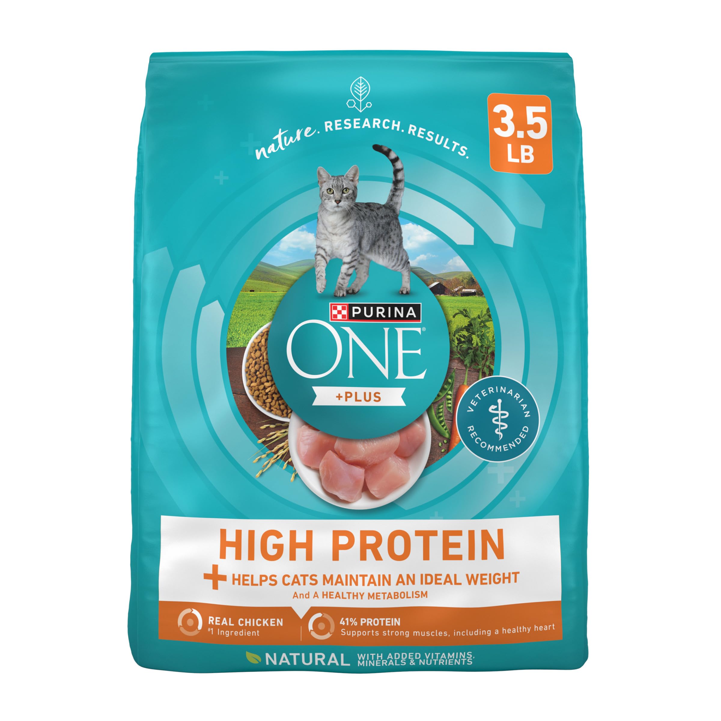 Purina ONE haute-protéine avec dinde comme premier ingrédient pour des muscles solides.