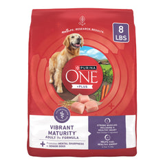 Purina ONE haute-protéine senior — emballage clair et pratique.