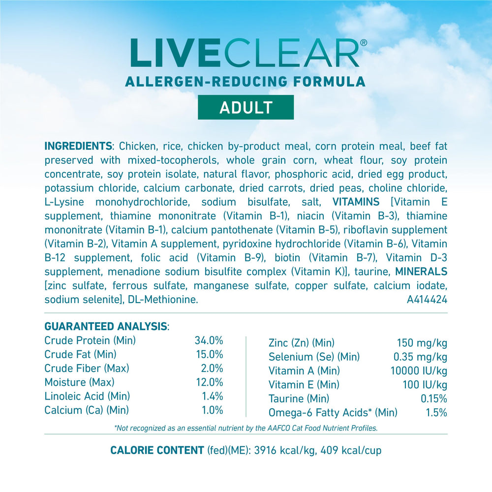 Purina ONE LiveClear énergie et digestion optimisées grâce aux glucides.