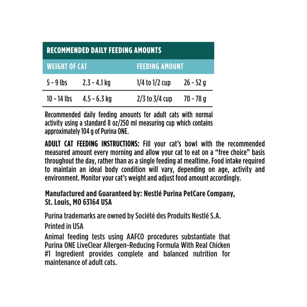 Purina ONE LiveClear omega6 pour peau et pelage sains.