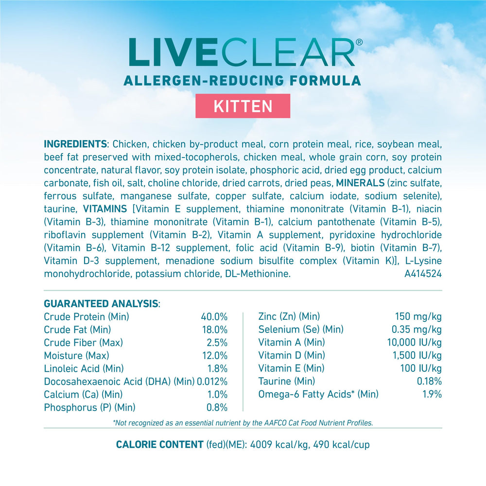 Purina ONE LiveClear poulet premier ingrédient chaton