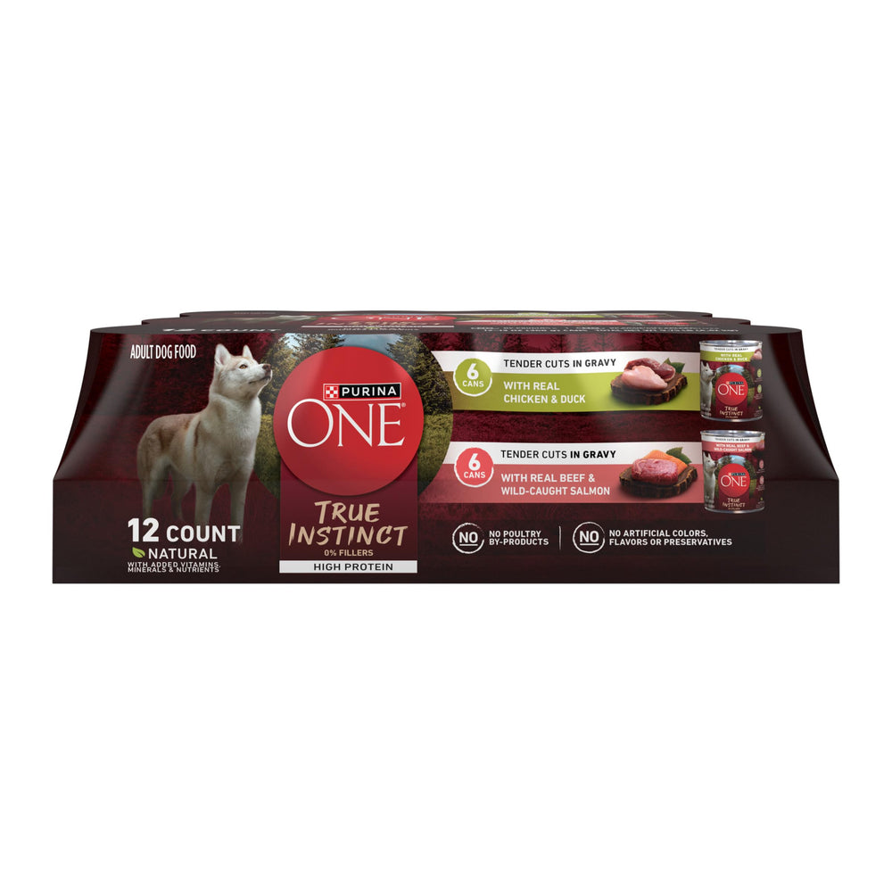 Purina ONE Morceaux poulet et canard dans la sauce gravy pour chien adulte actif.