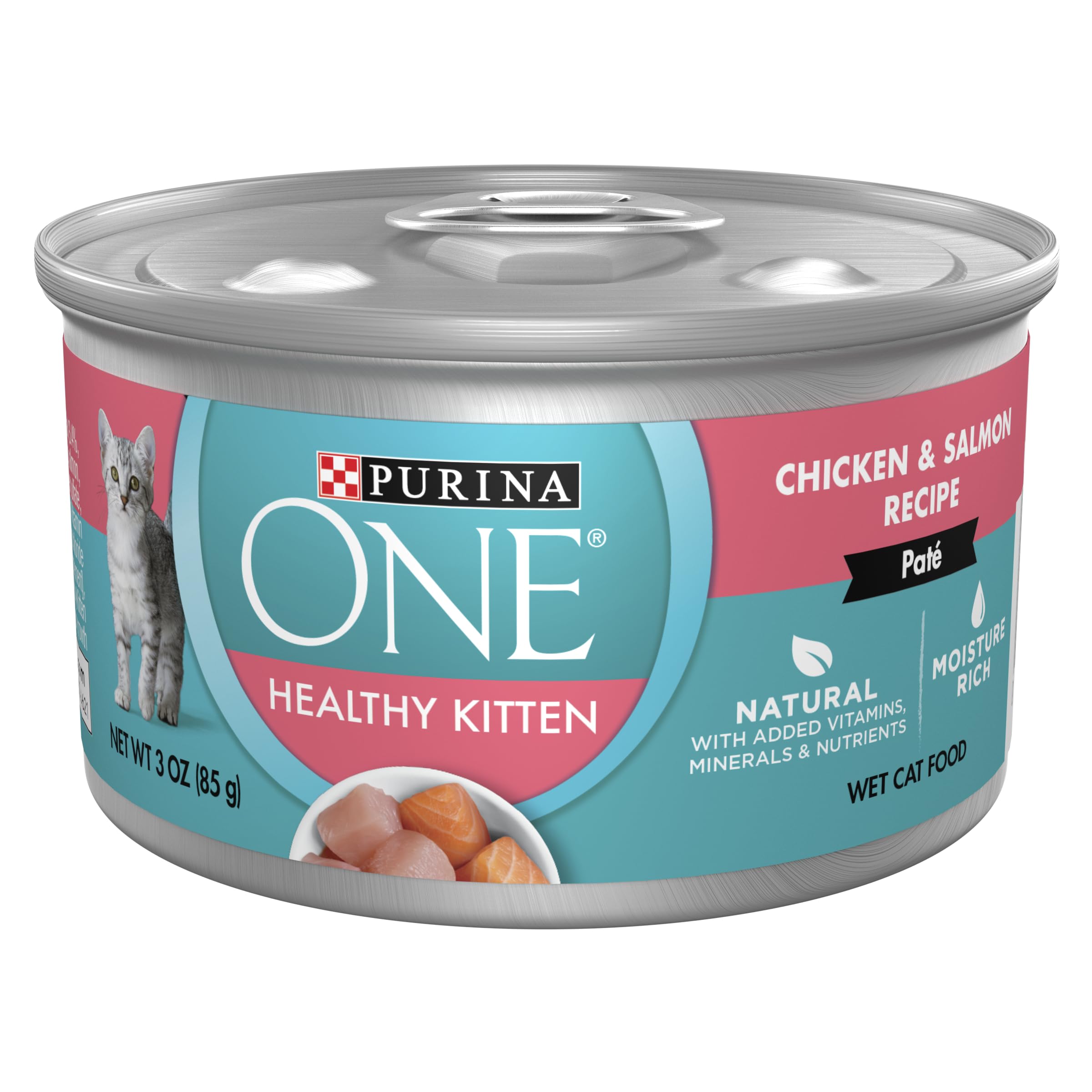 Purina ONE Pâte chaton saumon et poulet: protéines pour la croissance et le développement.