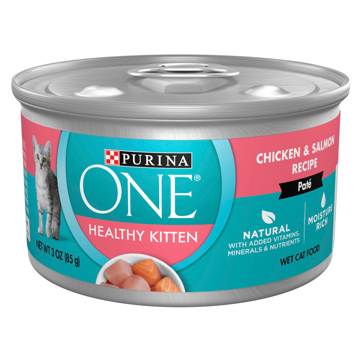 Purina ONE Pâte chaton saumon et poulet: protéines pour la croissance et le développement.