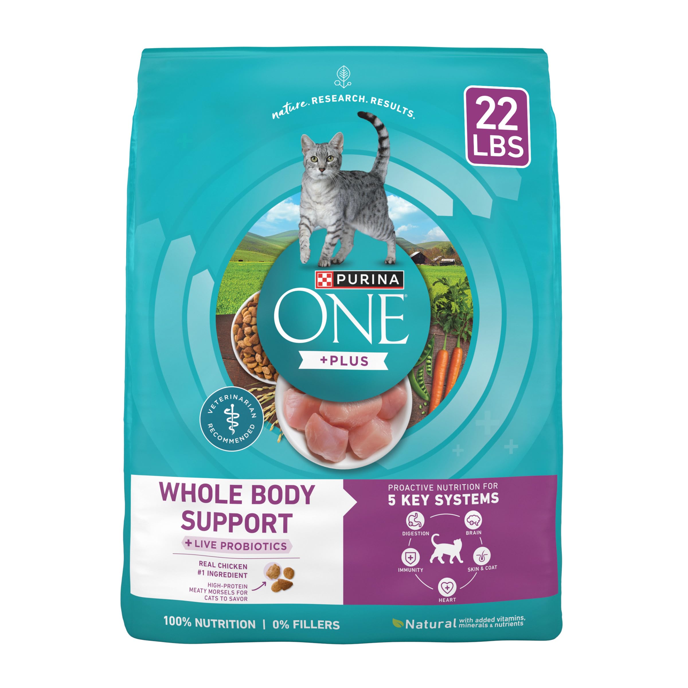 Purina ONE Plus pour chat au poulet – croquettes croustillantes pour une alimentation complète au quotidien.