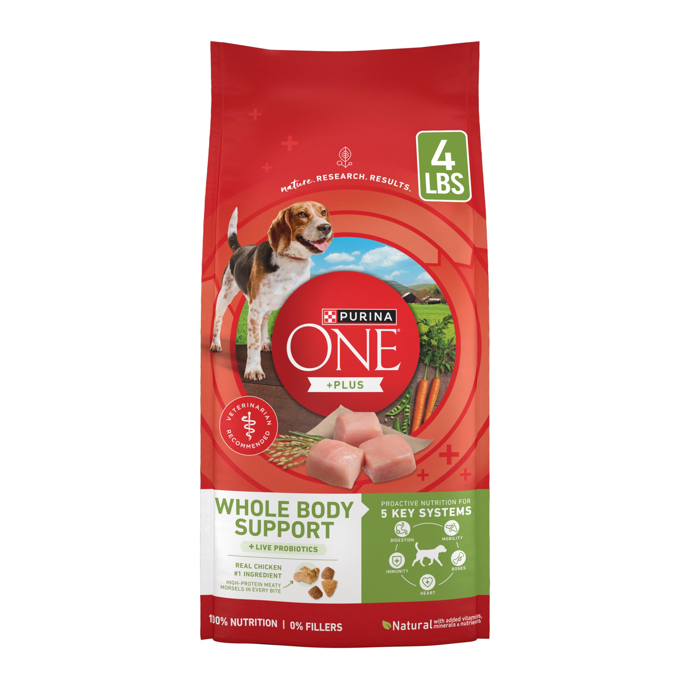 Purina ONE Plus poulet - croquettes croquantes en sac de 4 lb pour soutenir l'appétit.