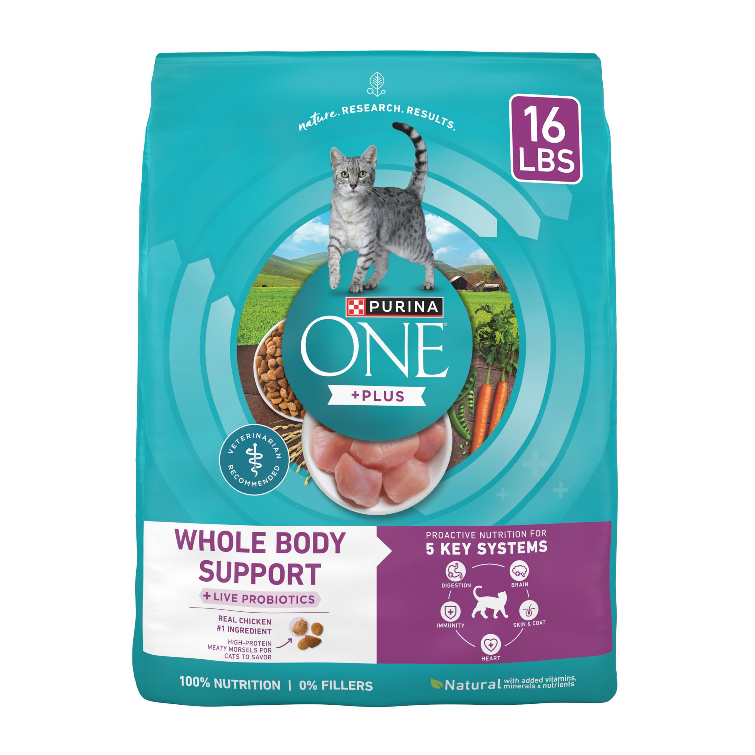 Purina ONE Plus, sac d'aliment sec chat poulet 16 lb, prêt à stocker et savoureux.